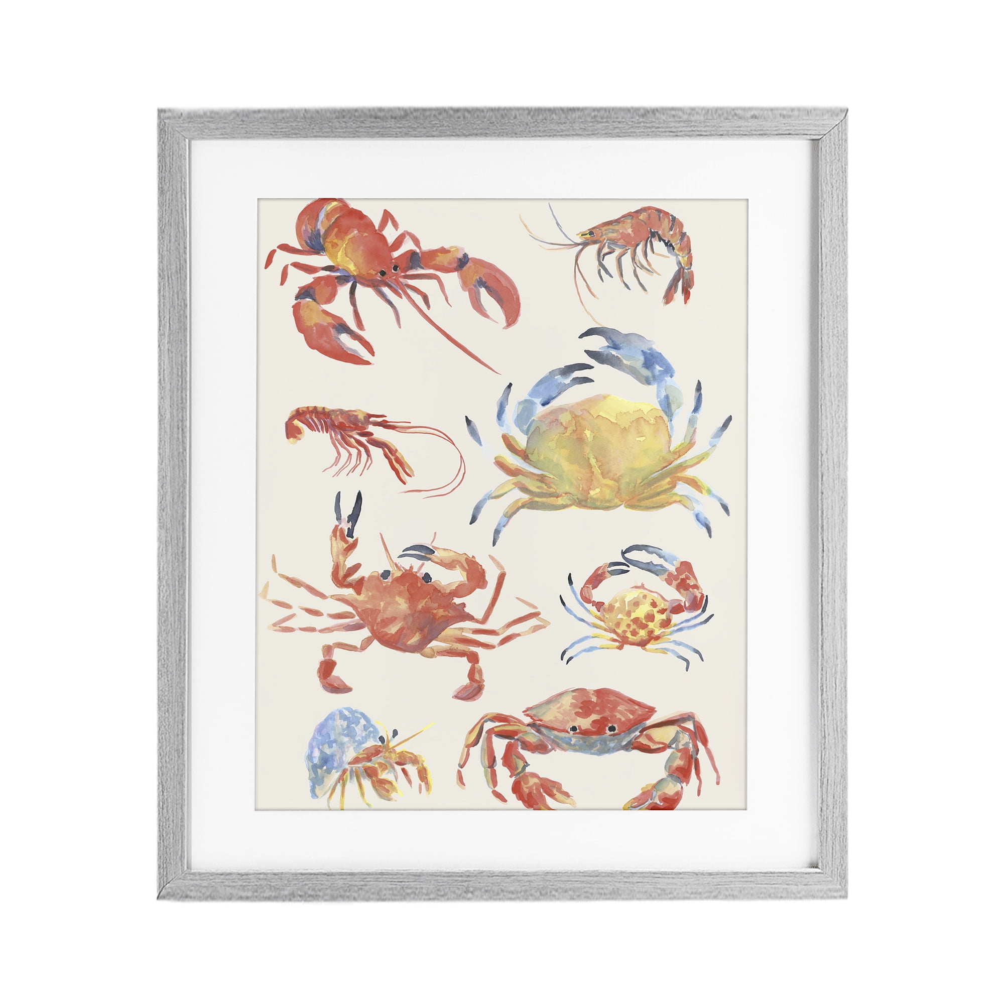 Stupell Industries Crab & Crustacean Collection Gray Framed Print Under Glass, design by June Erica Vess