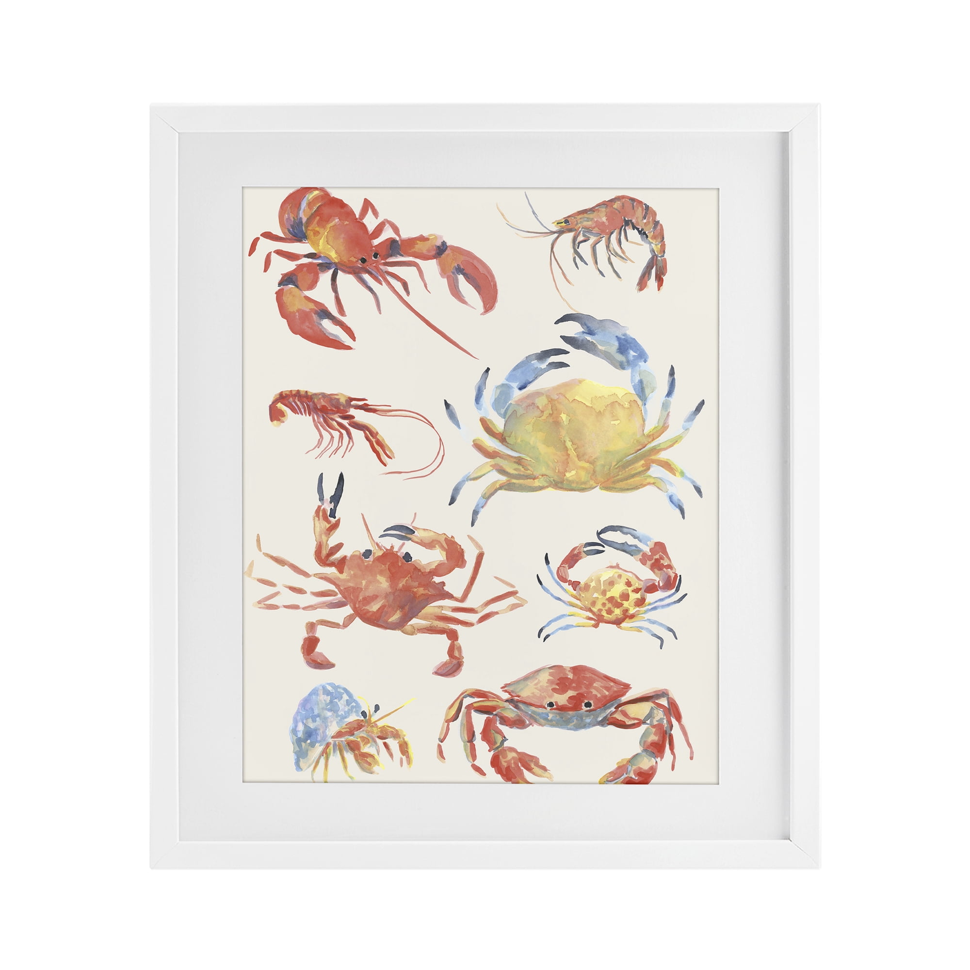 Stupell Industries Crab & Crustacean Collection White Framed Print Under Glass, design by June Erica Vess