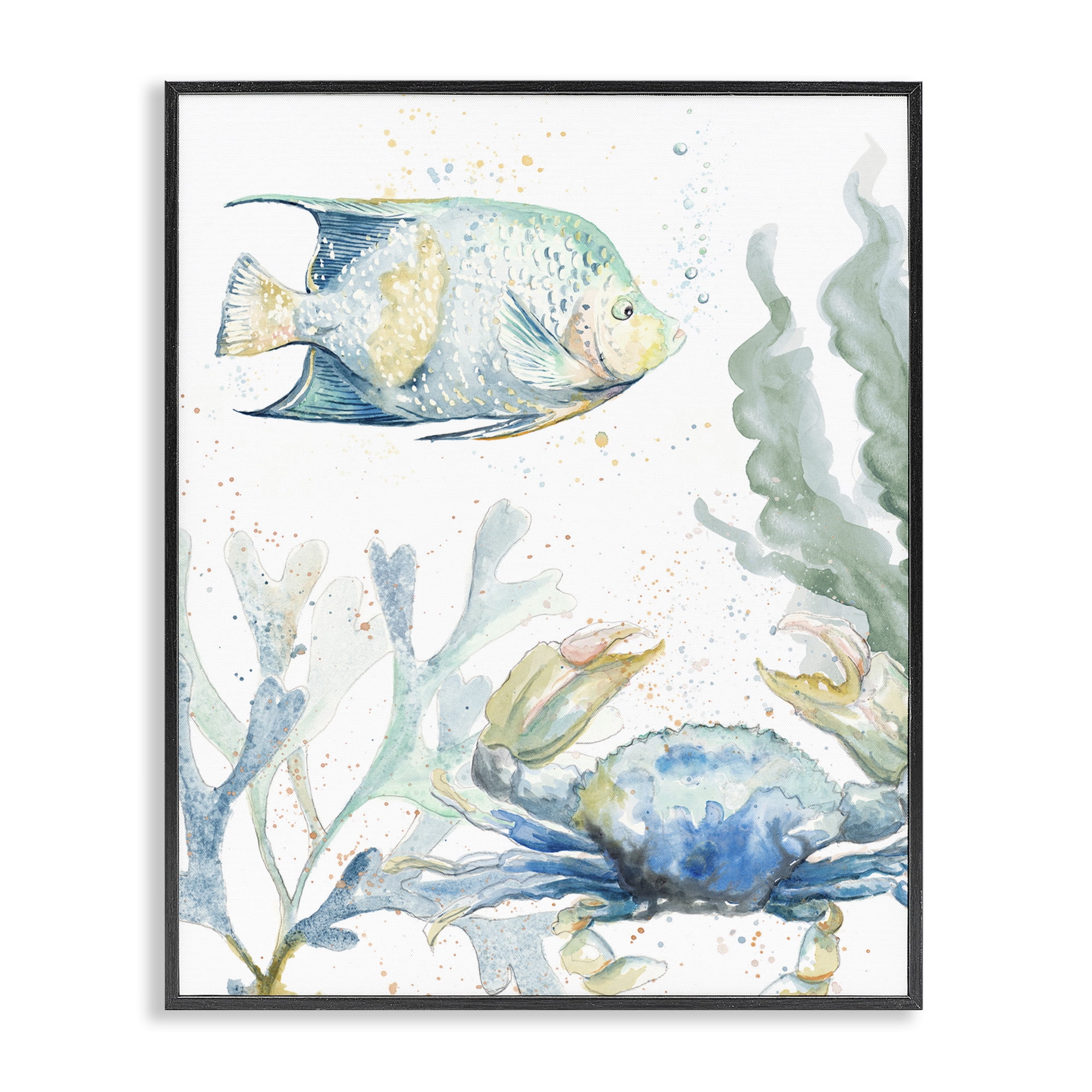 Stupell Industries Crab & Fish Scene Animals & Insects Painting Black Framed Art Print Wall Art, 11 x 14