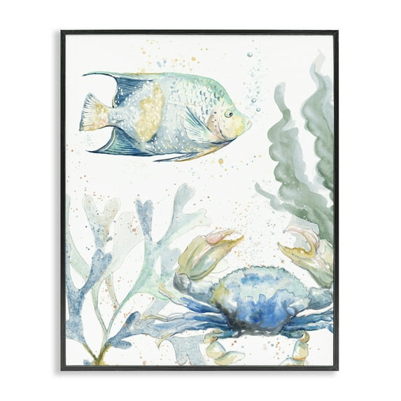 Stupell Industries Crab & Fish Scene Animals & Insects Painting Black Framed Art Print Wall Art, 16 x 20