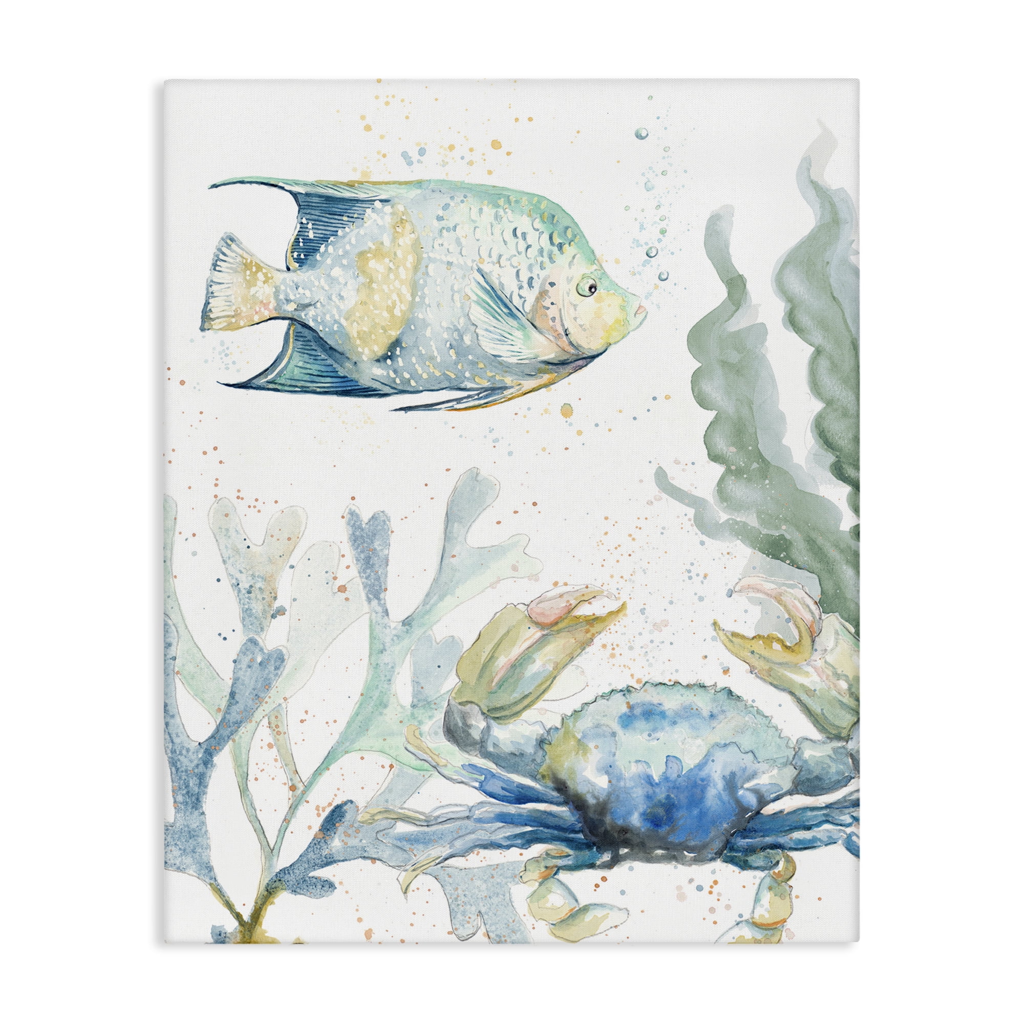 Stupell Industries Crab & Fish Scene Animals & Insects Painting Gallery Wrapped Canvas Art Print Wall Art, 30 x 40