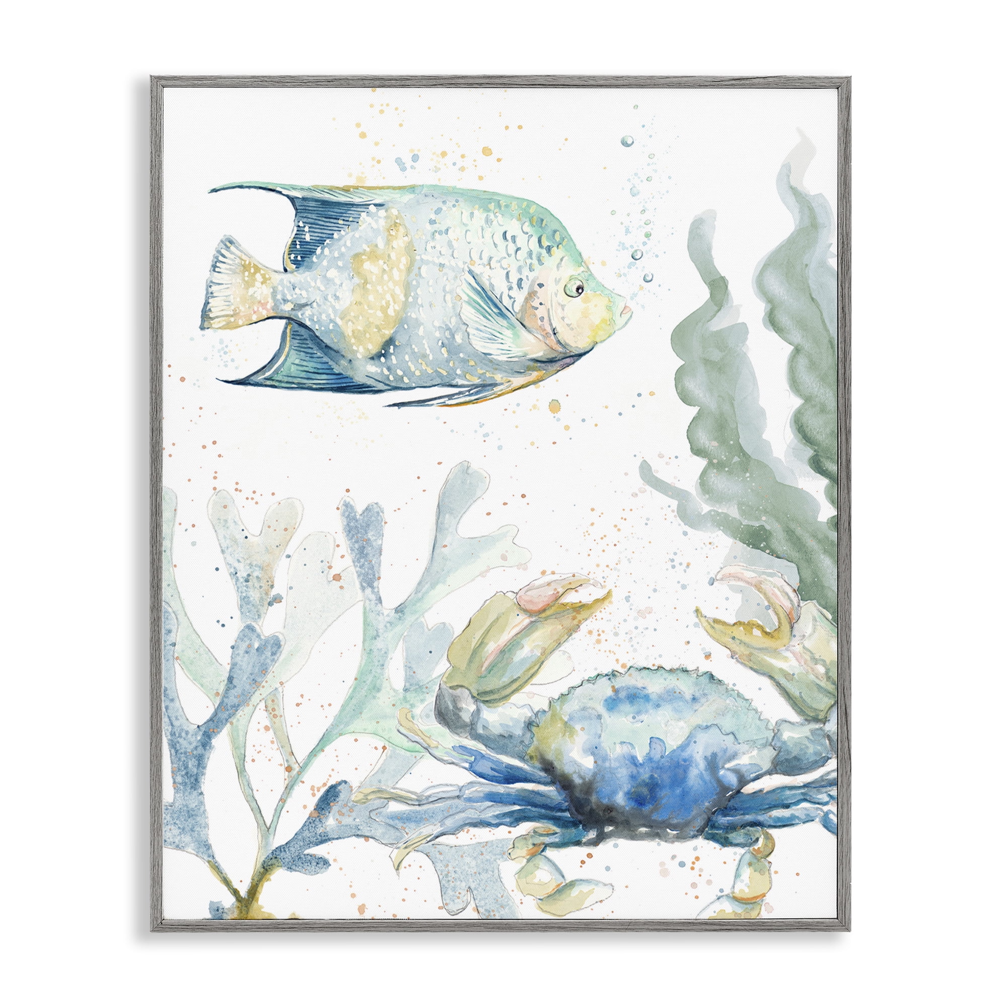 Stupell Industries Crab & Fish Scene Animals & Insects Painting Gray Framed Art Print Wall Art, 24 x 30
