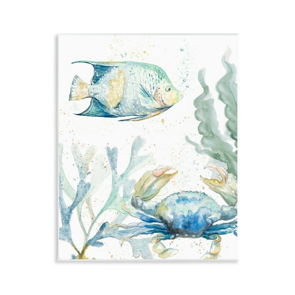 Stupell Industries Crab & Fish Scene Animals & Insects Painting Unframed Art Print Wall Art, 11 x 14