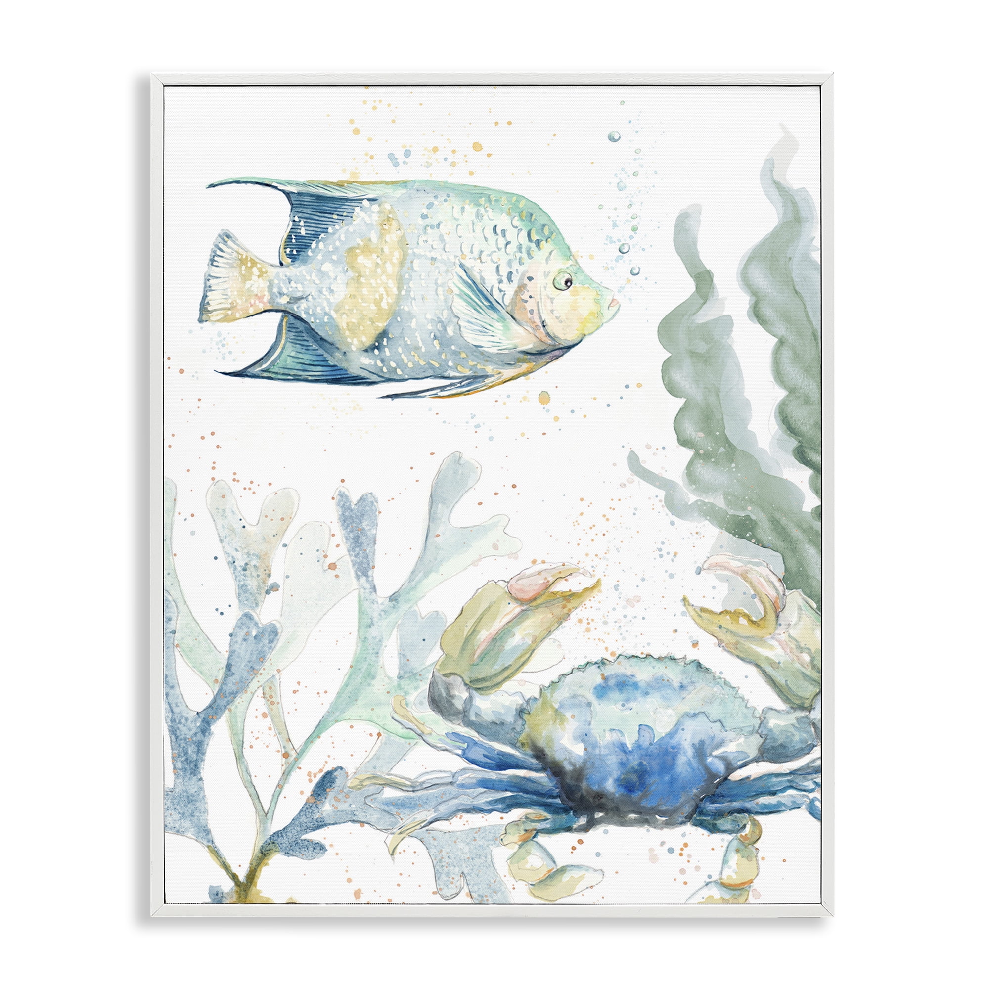 Stupell Industries Crab & Fish Scene Animals & Insects Painting White Framed Art Print Wall Art, 11 x 14