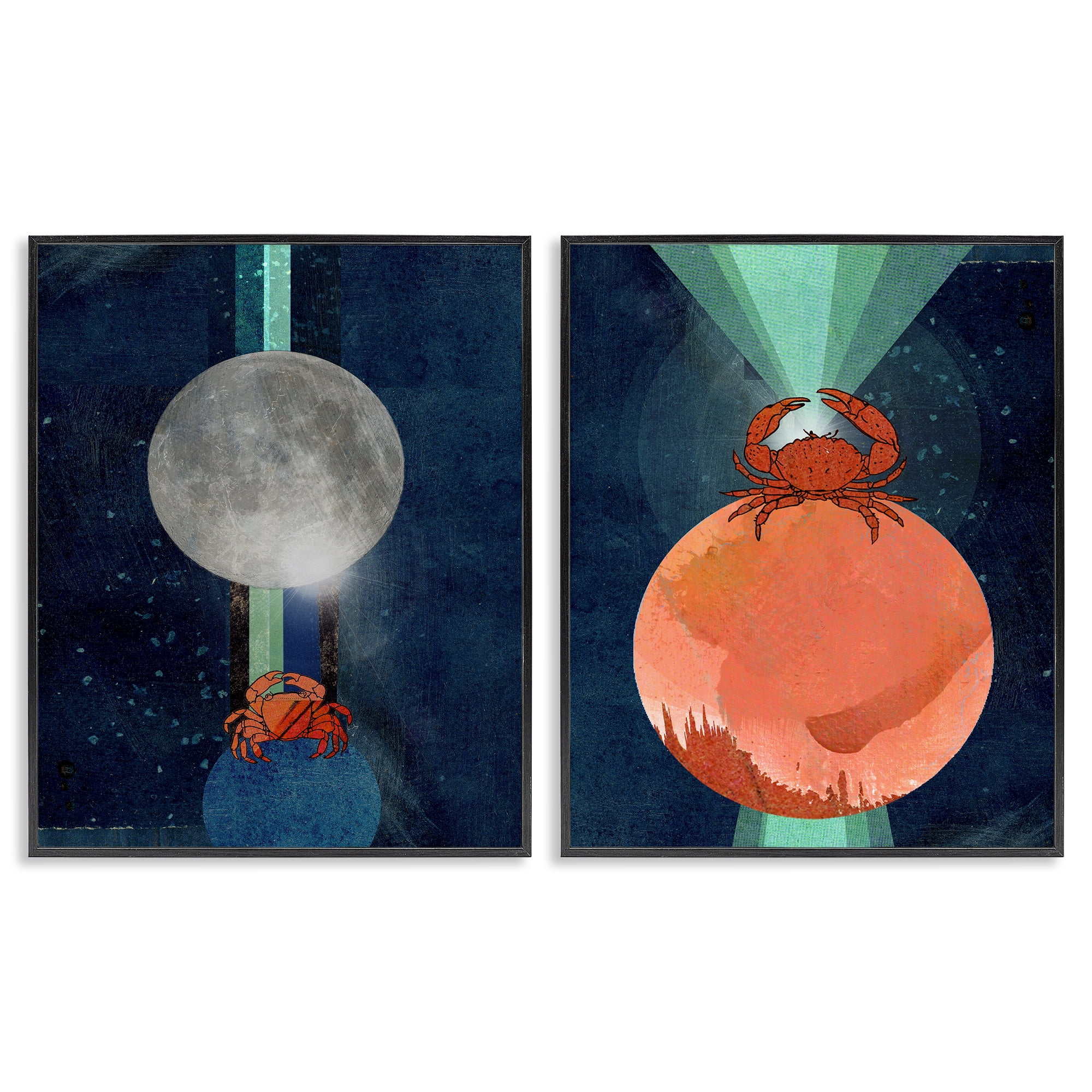 Stupell Industries Crab Orbs Light Rays Nautical & Beach Painting Black Framed Art Print Wall Art, 16 x 20, Set of 2