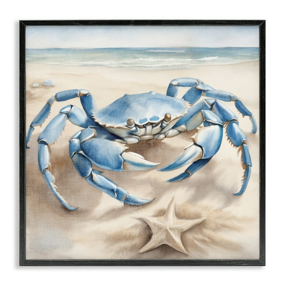Stupell Industries Crab & Starfish on Beach Animals & Insects Painting Black Framed Art Print Wall Art, 12 x 12