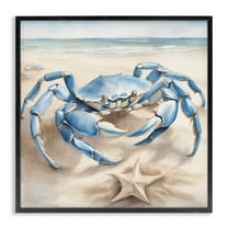 Stupell Industries Crab & Starfish on Beach Animals & Insects Painting Black Framed Art Print Wall Art, 12 x 12