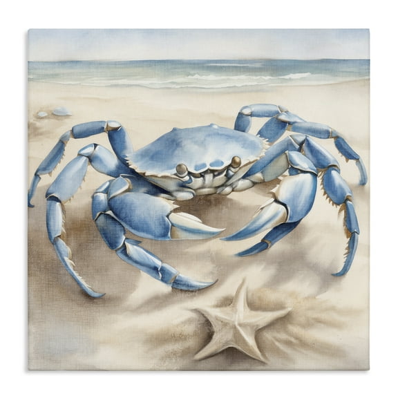 Stupell Industries Crab & Starfish on Beach Animals & Insects Painting Gallery Wrapped Canvas Art Print Wall Art, 17 x 17
