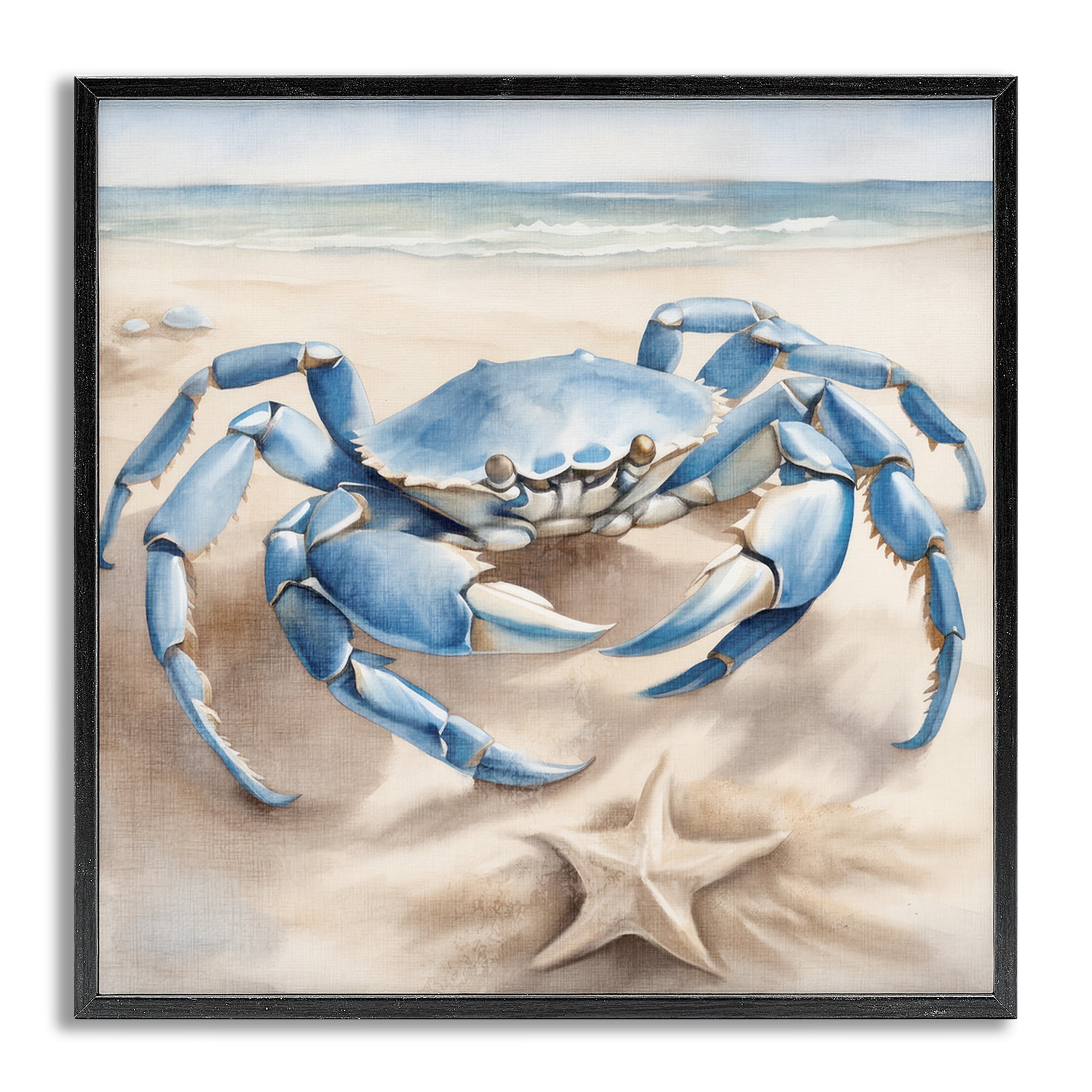 Stupell Industries Crab & Starfish on Beach Animals & Insects Painting Gray Framed Art Print Wall Art, 12 x 12
