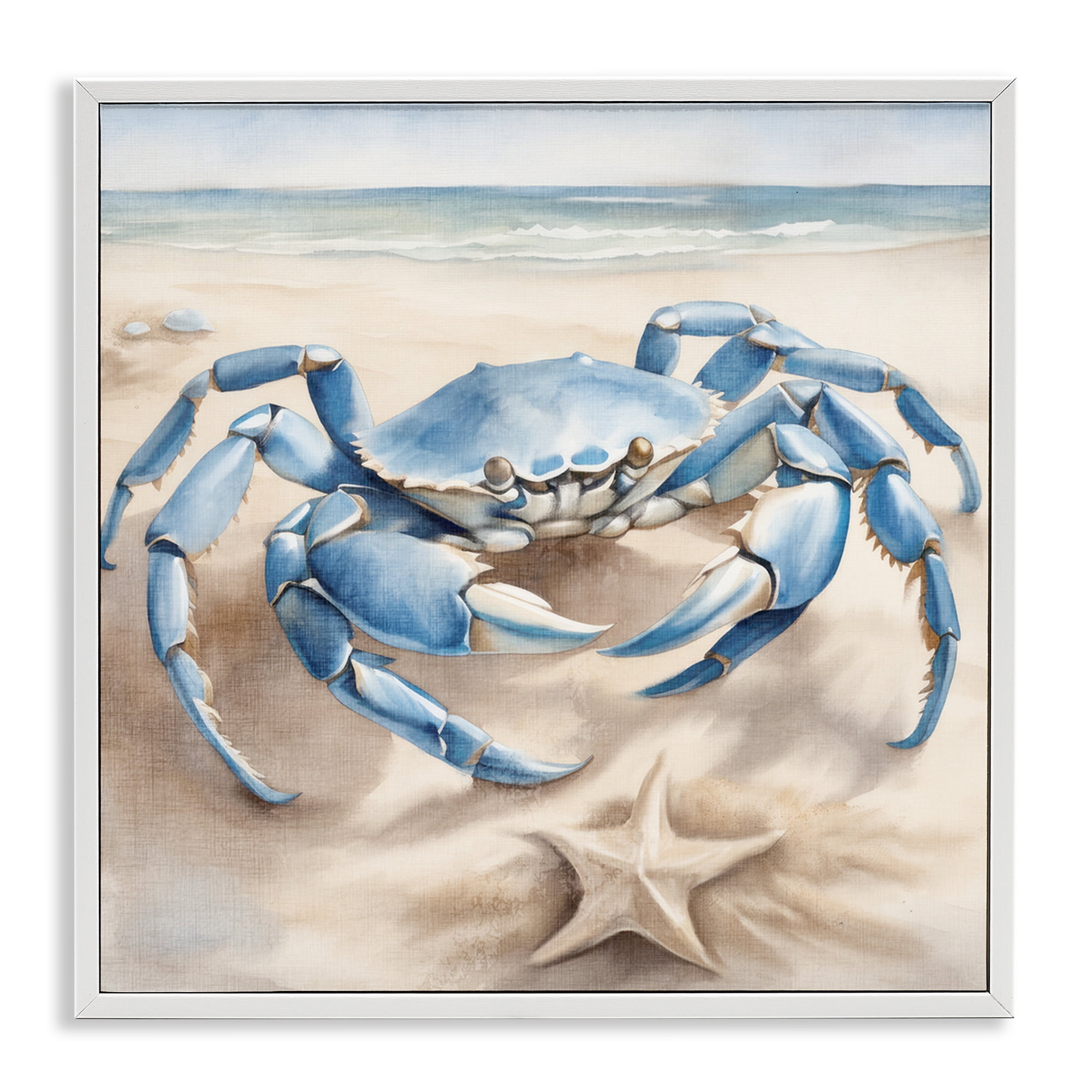 Stupell Industries Crab & Starfish on Beach Animals & Insects Painting White Framed Art Print Wall Art, 17 x 17