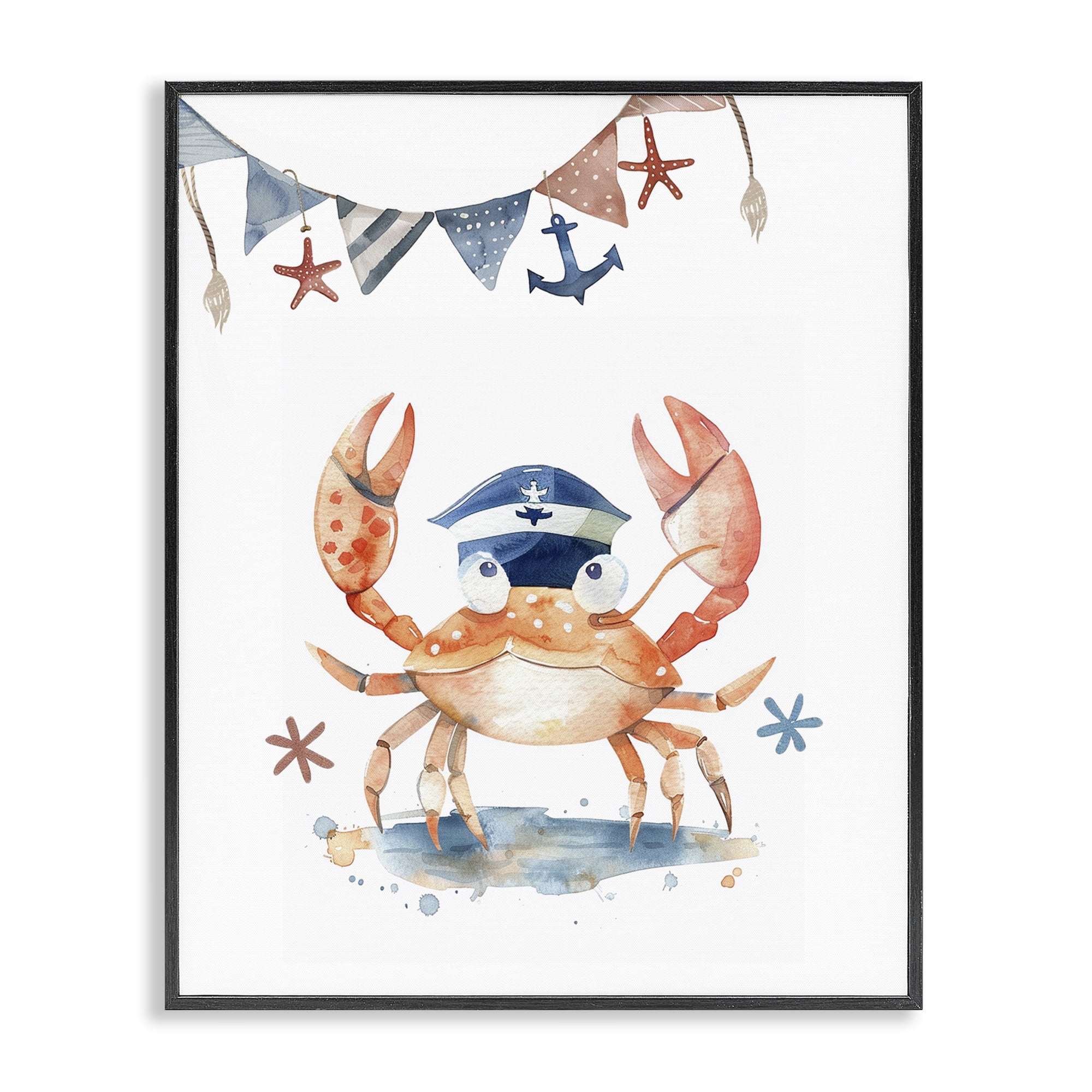 Stupell Industries Crab in Sailor Hat Animals Painting Black Framed Art Print Wall Art, 11 x 14