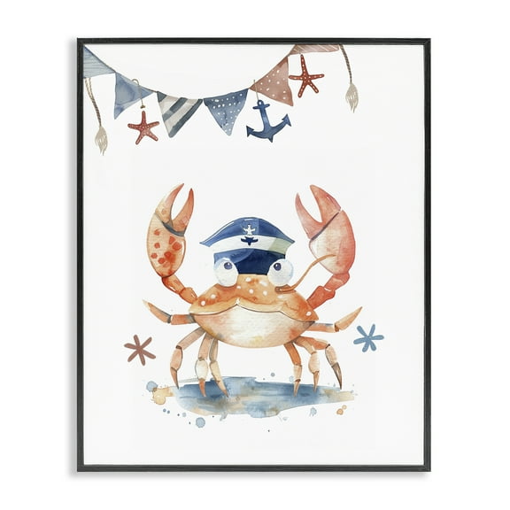 Stupell Industries Crab in Sailor Hat Animals Painting Black Framed Art Print Wall Art, 11 x 14
