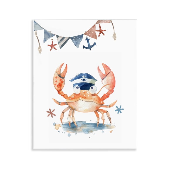 Stupell Industries Crab in Sailor Hat Animals Painting Unframed Art Print Wall Art, 11 x 14