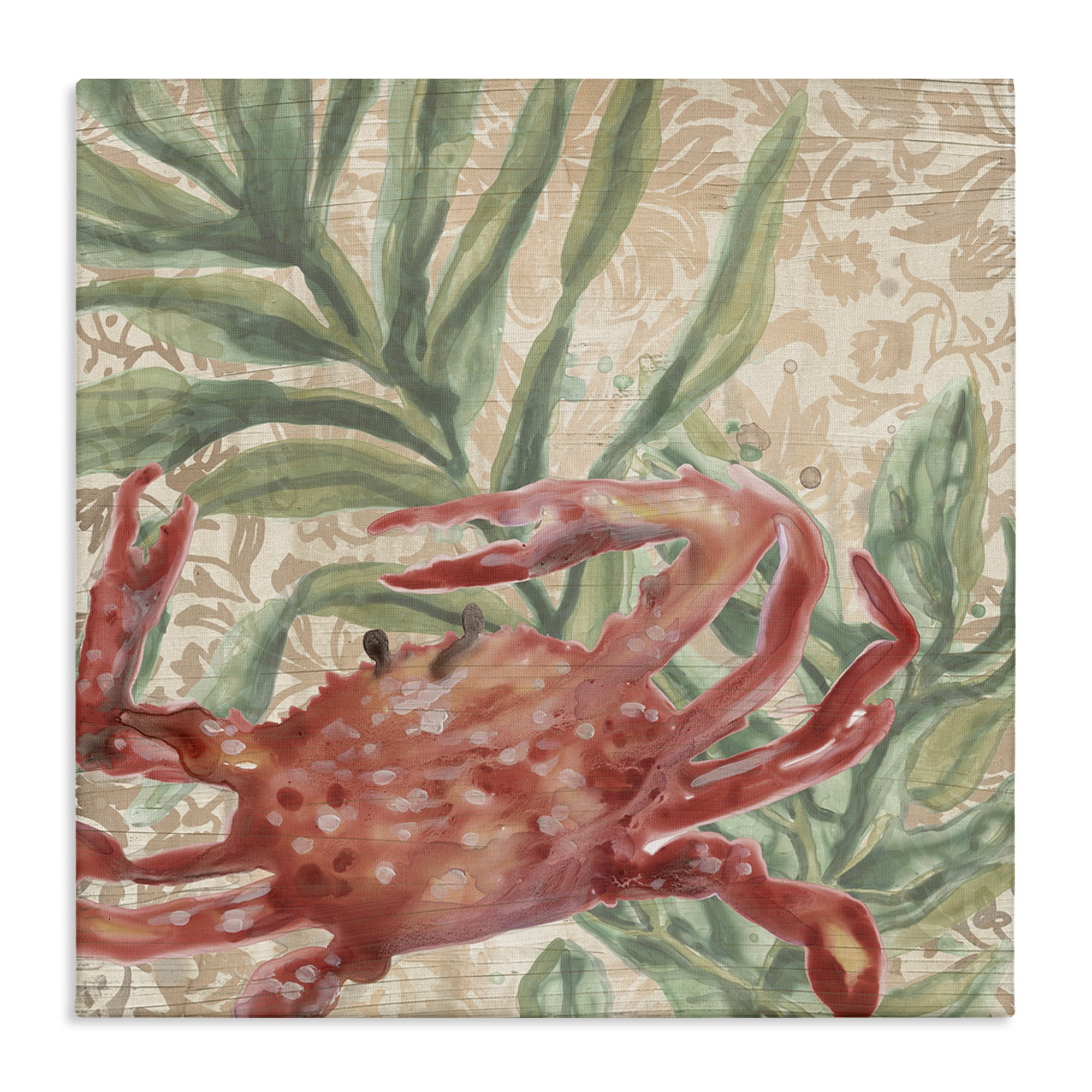 Stupell Industries Crab on Floral Pattern Animals & Insects Painting Gallery Wrapped Canvas Art Print Wall Art, 17 x 17