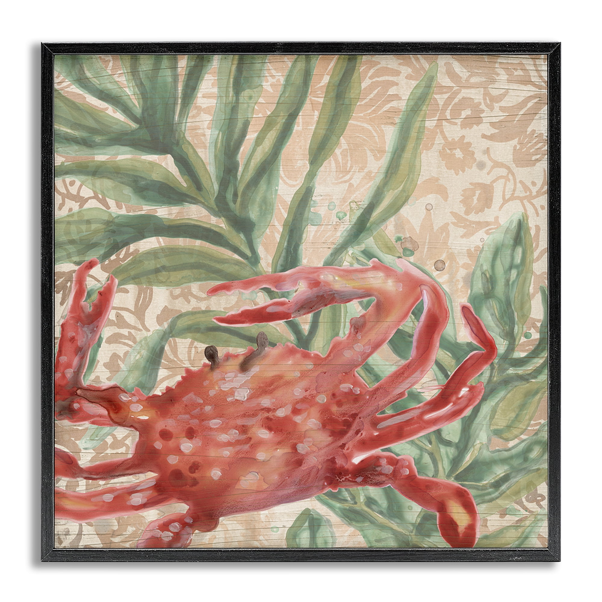 Stupell Industries Crab on Floral Pattern Animals & Insects Painting Gray Framed Art Print Wall Art, 12 x 12