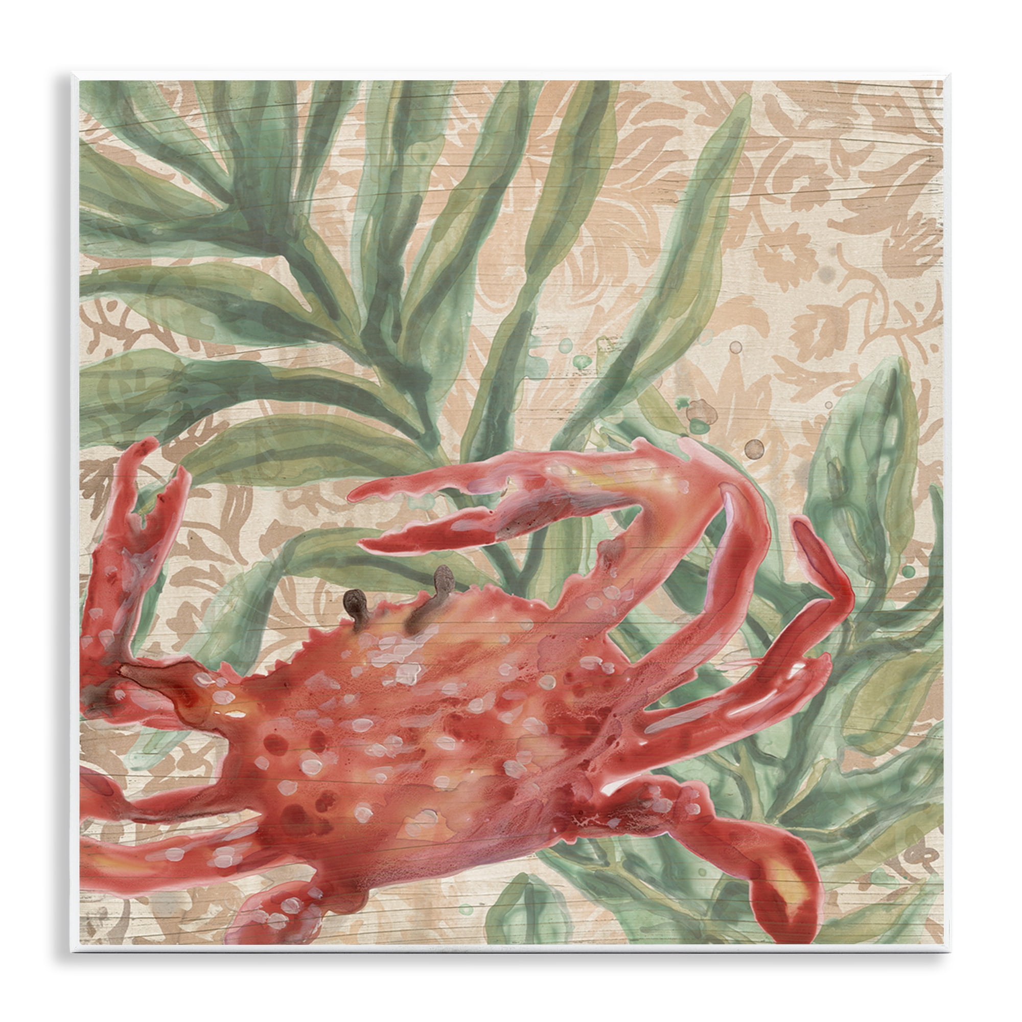 Stupell Industries Crab on Floral Pattern Animals & Insects Painting Unframed Art Print Wall Art, 12 x 12