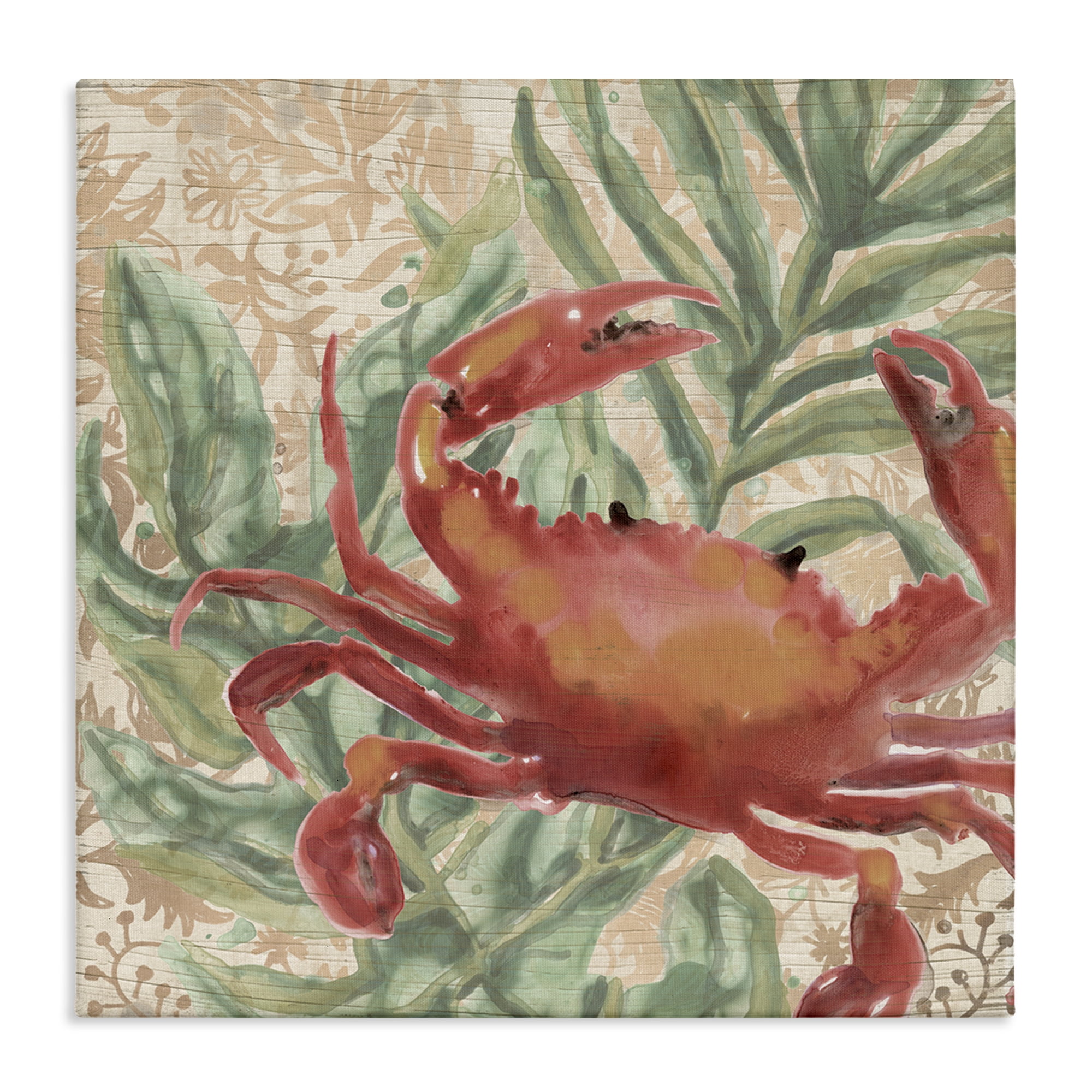 Stupell Industries Crab on Palm Leaves Animals & Insects Painting Gallery Wrapped Canvas Art Print Wall Art, 17 x 17