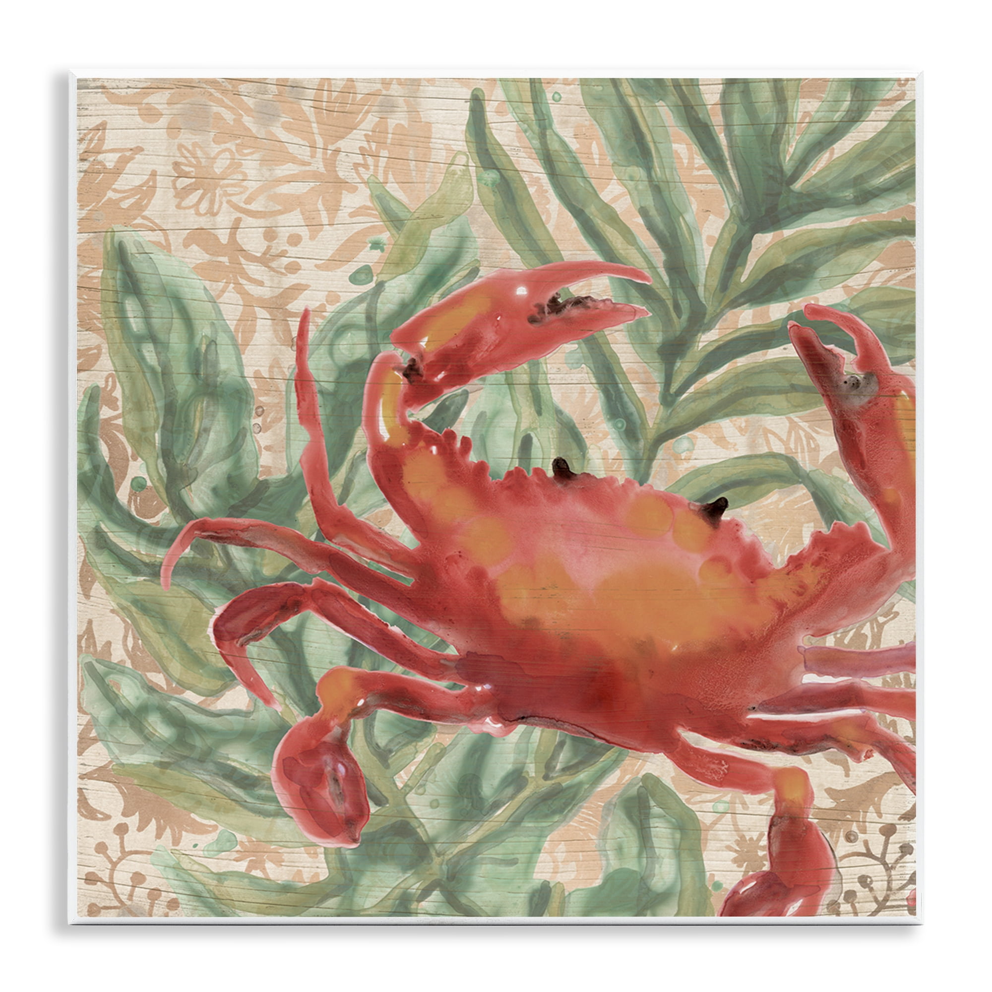 Crab on Palm Leaves 12" x 12" MDF Wall Art