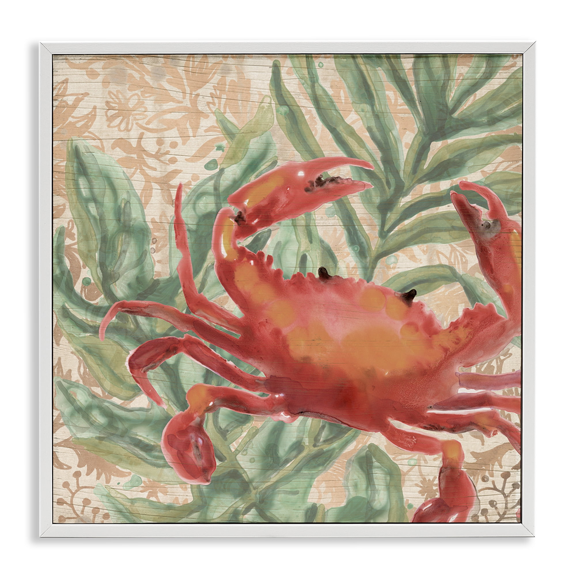 Stupell Industries Crab on Palm Leaves Animals & Insects Painting White Framed Art Print Wall Art, 12 x 12