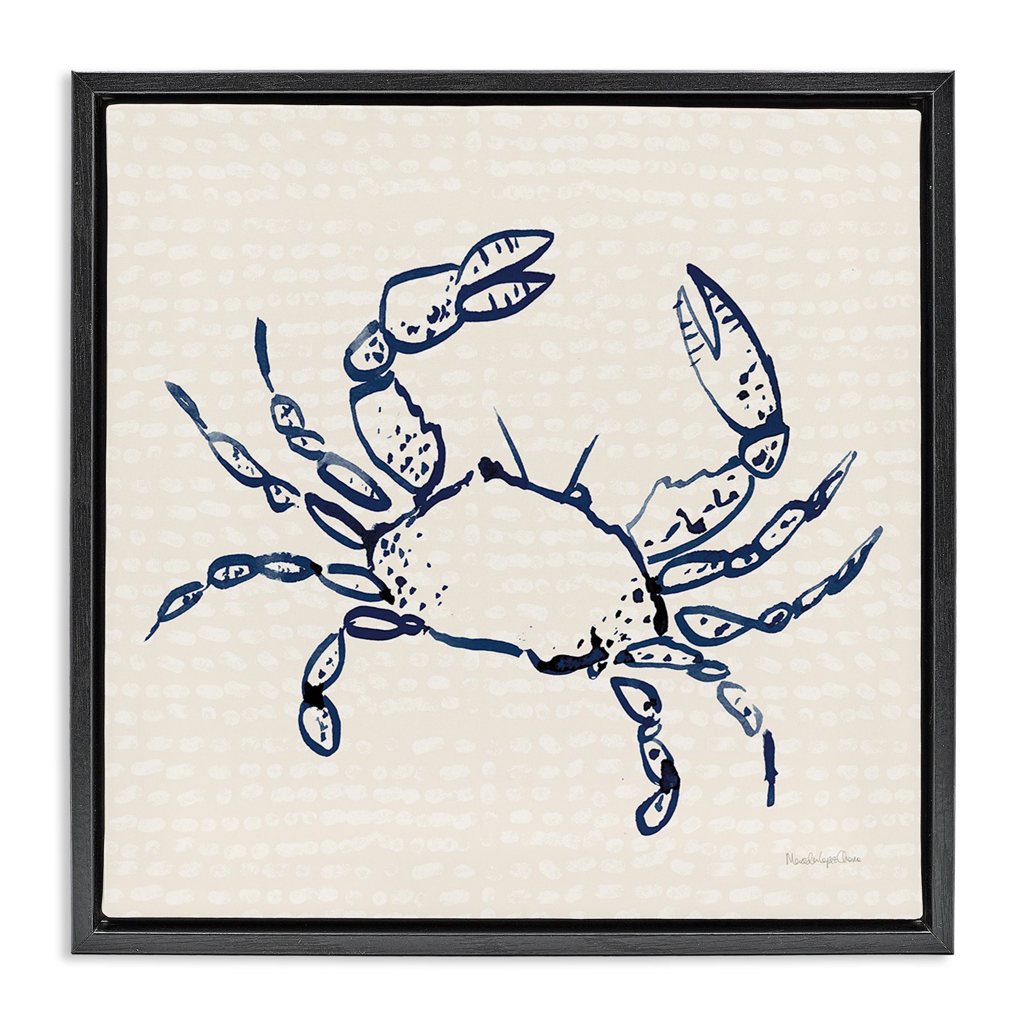 Stupell Industries Crab with Dotted Background Animals & Insects Painting Black Floater Framed Canvas Art Print Wall Art, 18 x 18