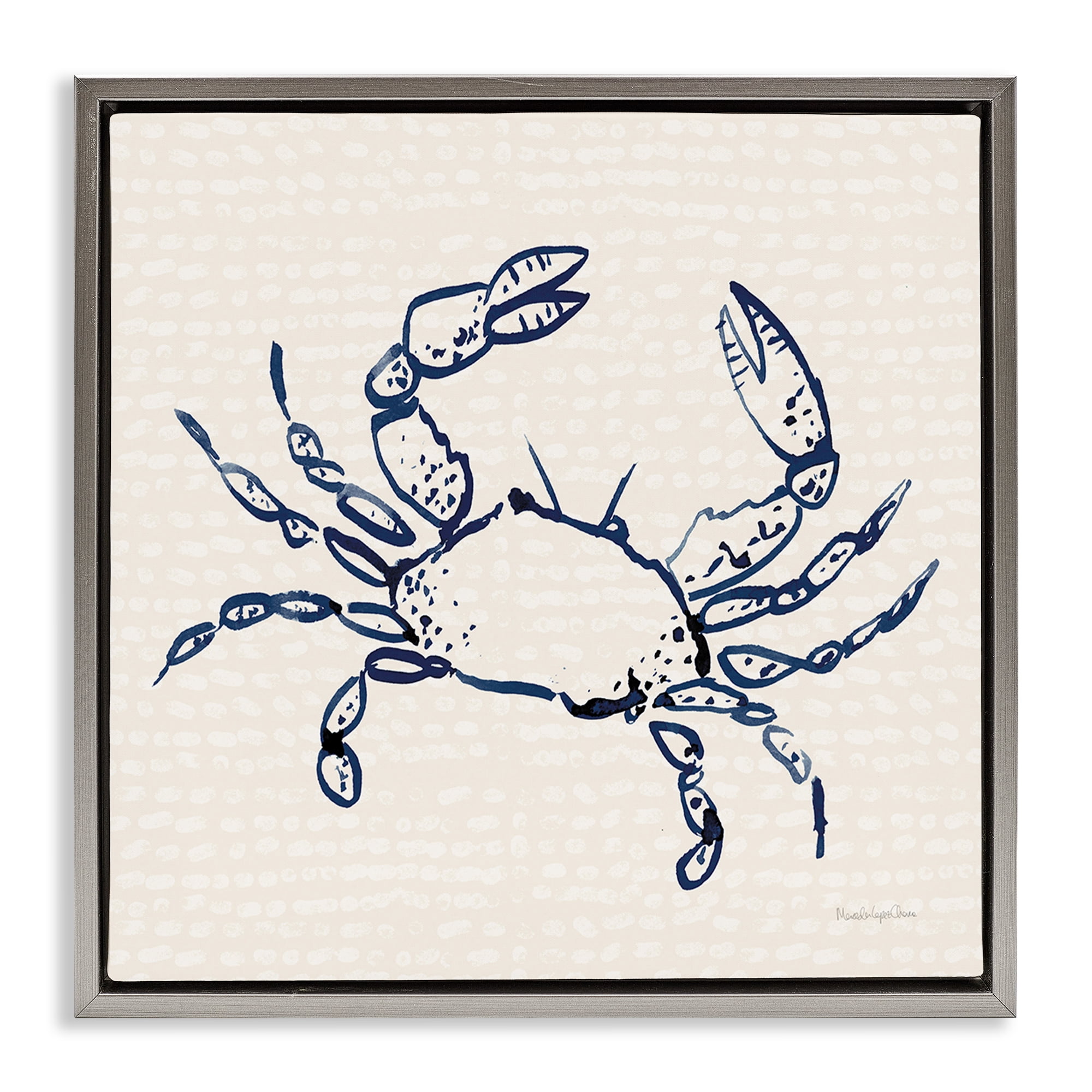 Stupell Industries Crab with Dotted Background Animals & Insects Painting Gray Floater Framed Canvas Art Print Wall Art, 18 x 18