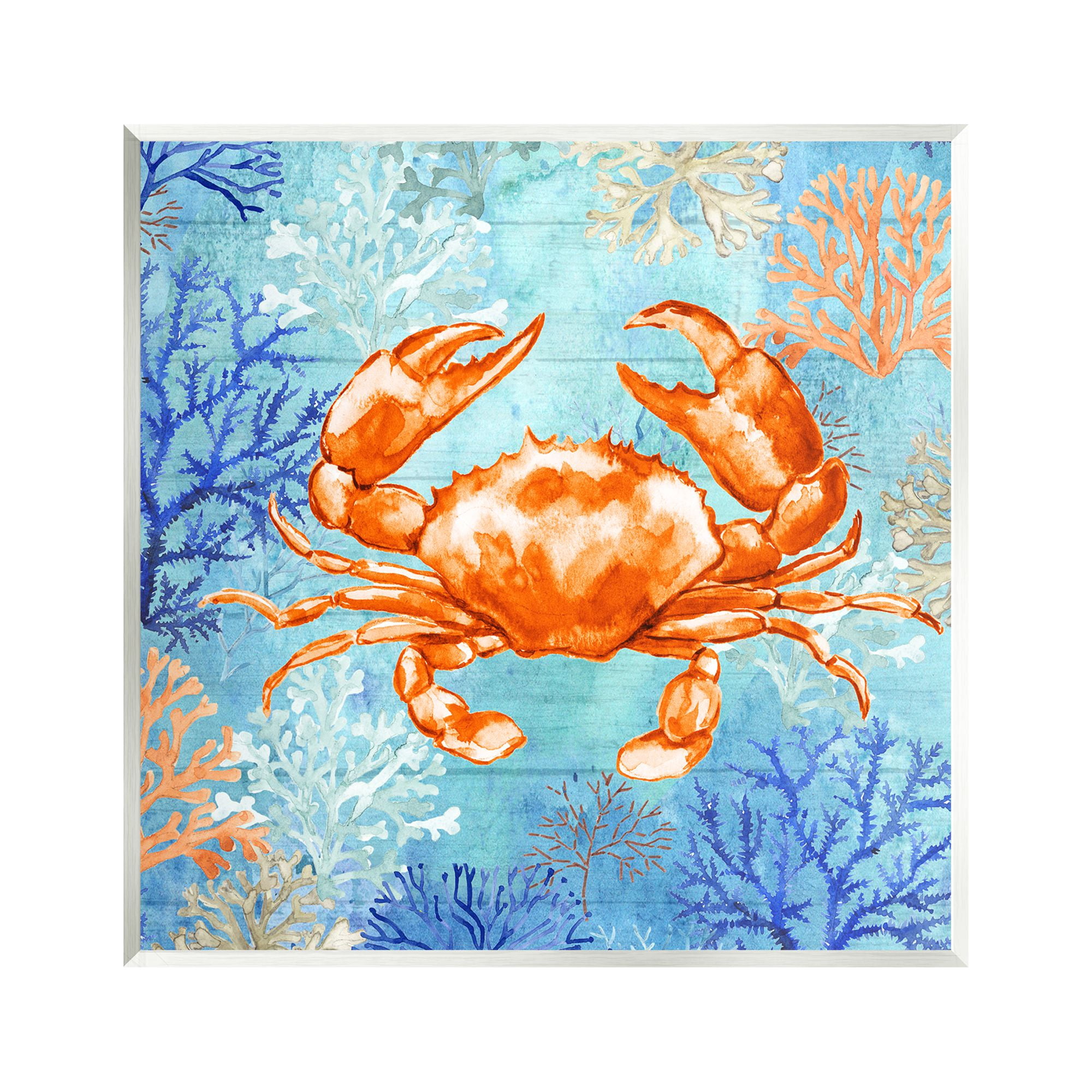 Stupell Industries Crab with Nautical Coral Animals & Insects Painting Unframed Art Print Wall Art, 12 x 12