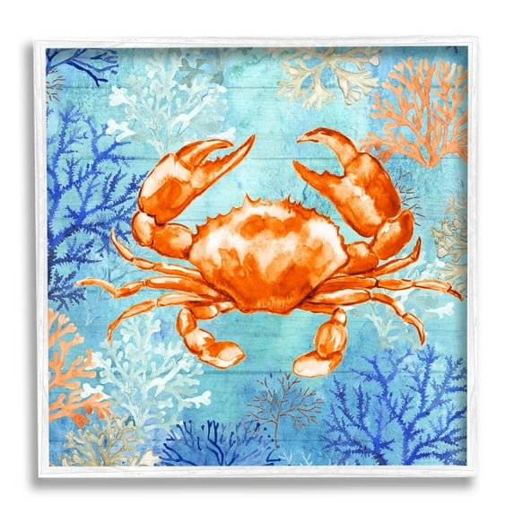 Stupell Industries Crab with Nautical Coral Animals & Insects Painting White Framed Art Print Wall Art, 12 x 12