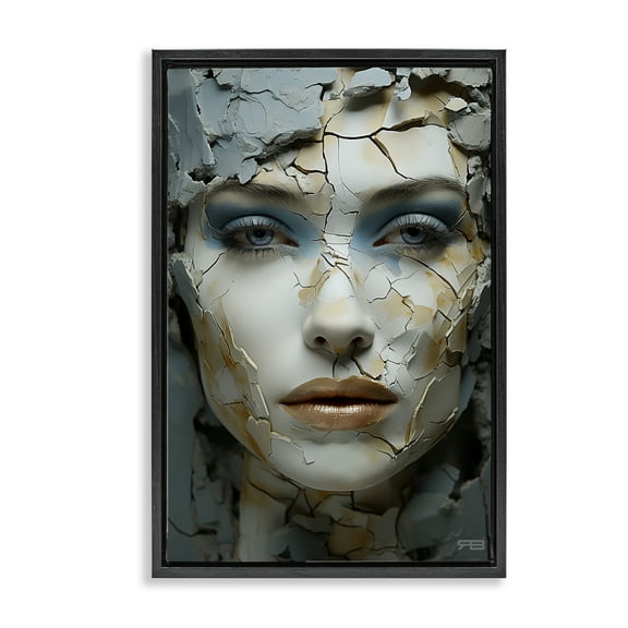 Stupell Industries Cracked Face Abstraction Novelty Painting Black Floater Framed Art Print Wall Art, 17 x 25