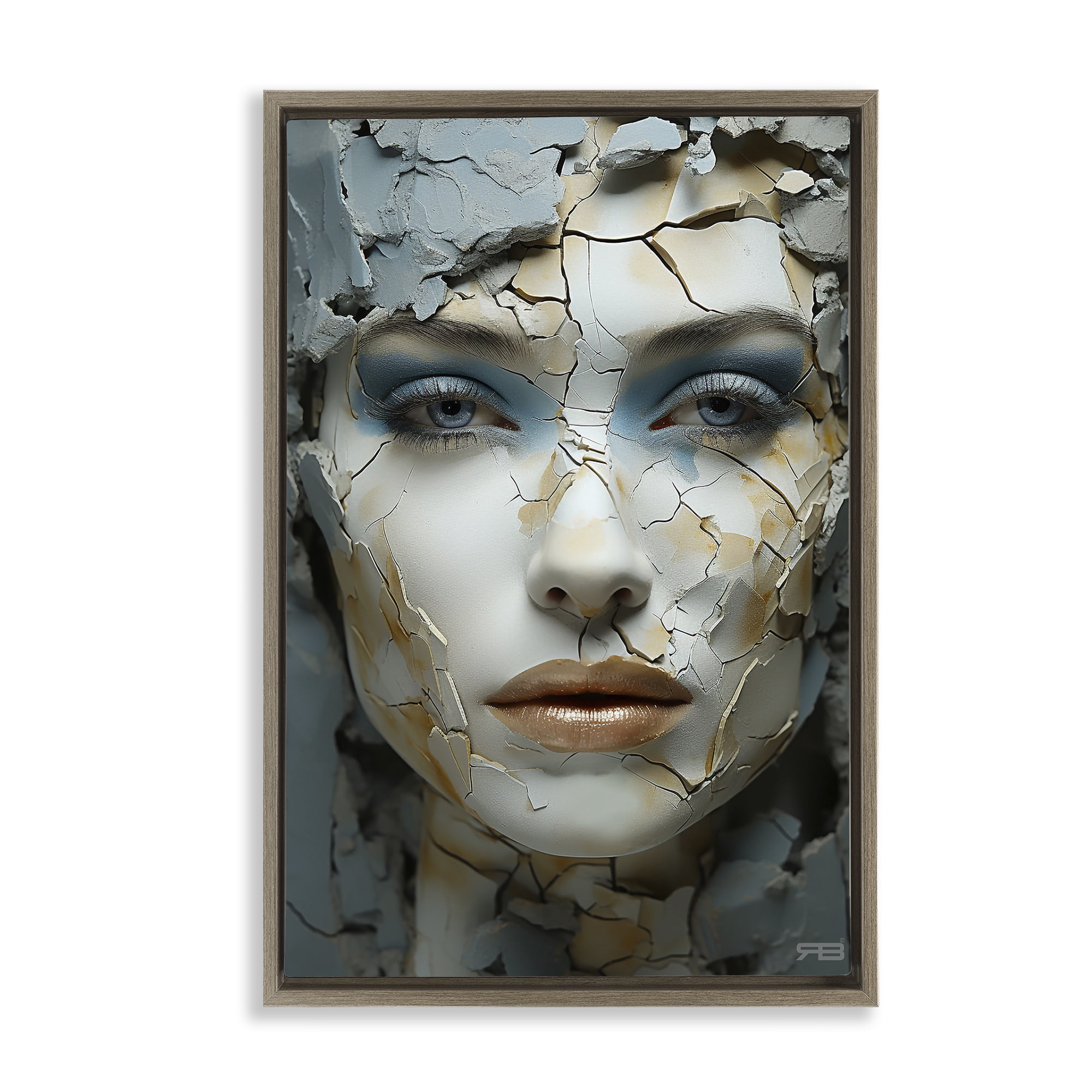 Stupell Industries Cracked Face Abstraction Novelty Painting Brown Floater Framed Art Print Wall Art, 17 x 25