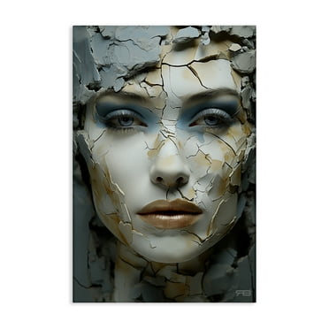 Stupell Industries Cracked Face Abstraction Novelty Painting Gallery Wrapped Canvas Art Print Wall Art, 16 x 24