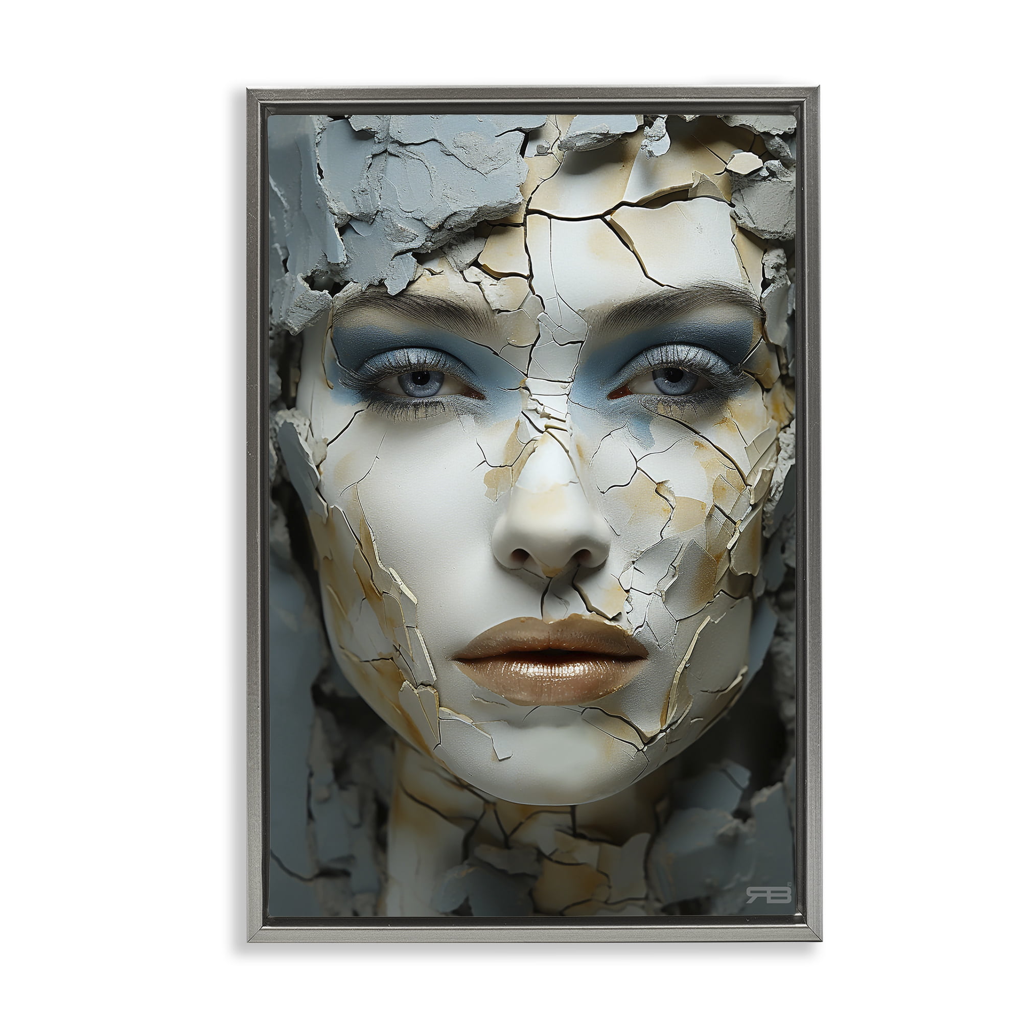 Stupell Industries Cracked Face Abstraction Novelty Painting Gray Floater Framed Art Print Wall Art, 21 x 31