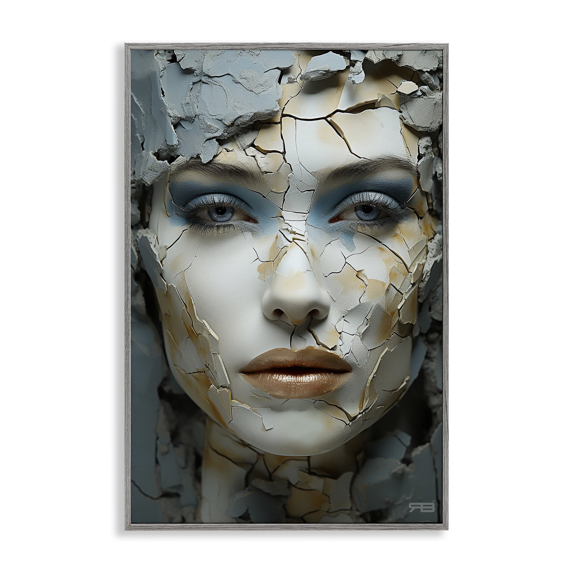 Stupell Industries Cracked Face Abstraction Novelty Painting Gray Framed Art Print Wall Art, 20 x 30