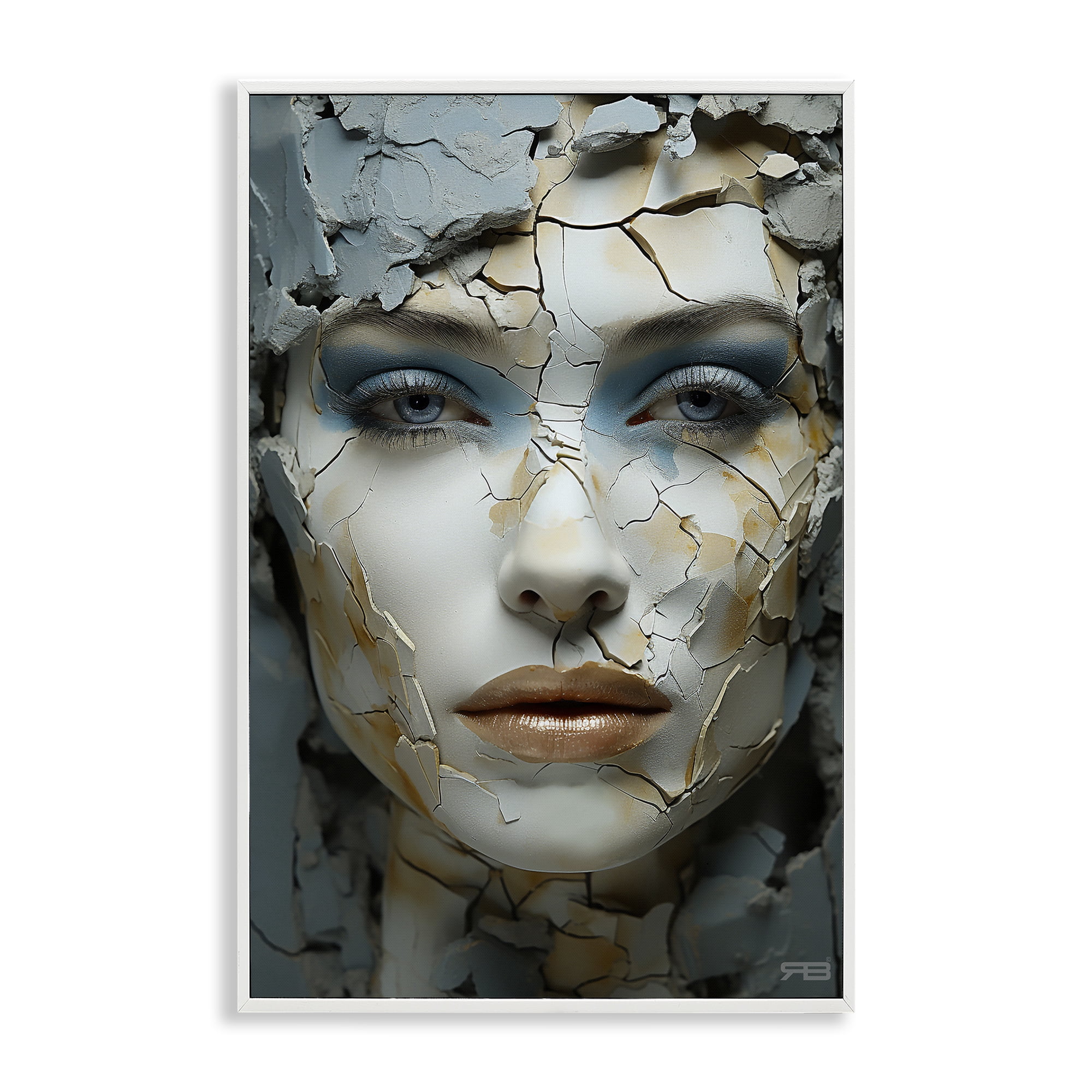 Stupell Industries Cracked Face Abstraction Novelty Painting White Framed Art Print Wall Art, 20 x 30