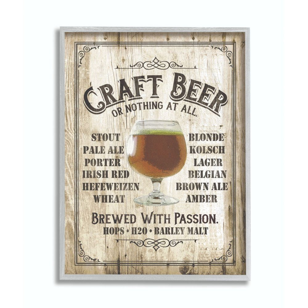 Stupell Industries Craft Beer Sign Bar Room Wooden Texture Framed Wall Art by Retrorocket Studio