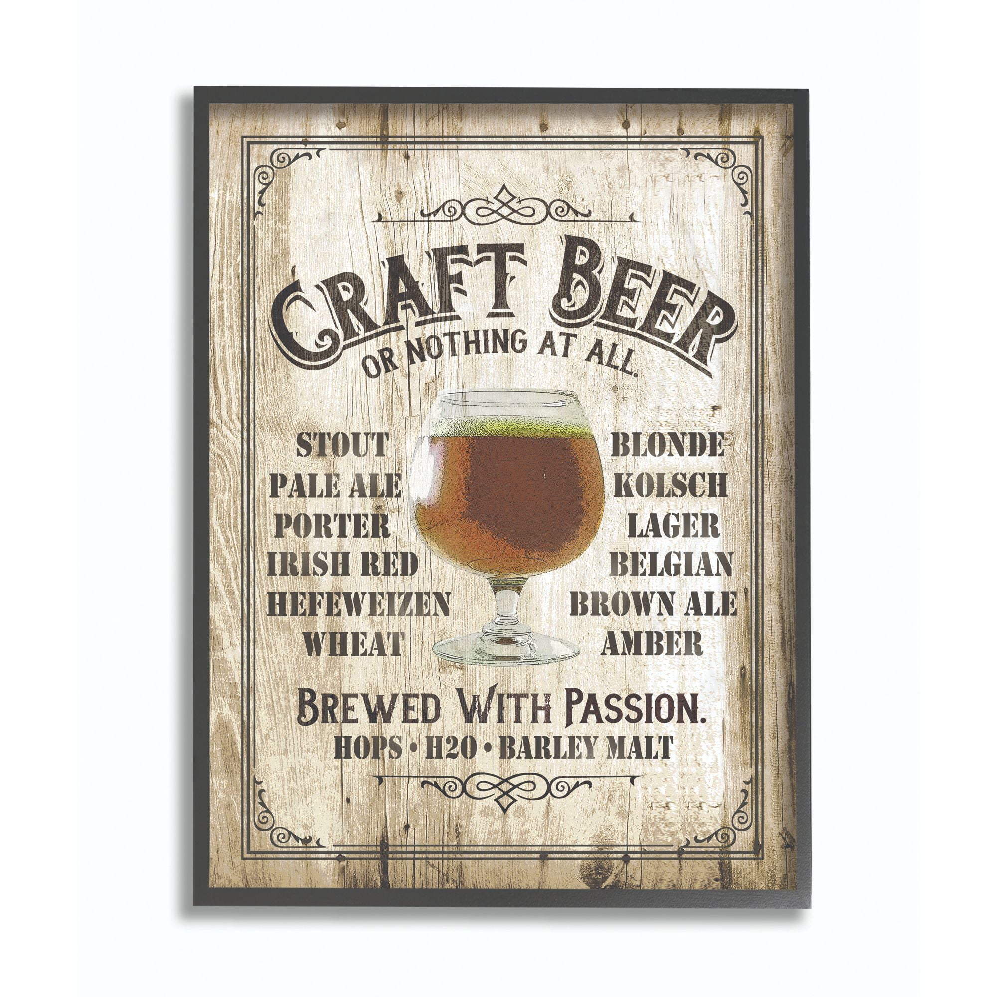 Stupell Industries Craft Beer Sign Bar Room Wooden Texture Framed Wall Art by Retrorocket Studio