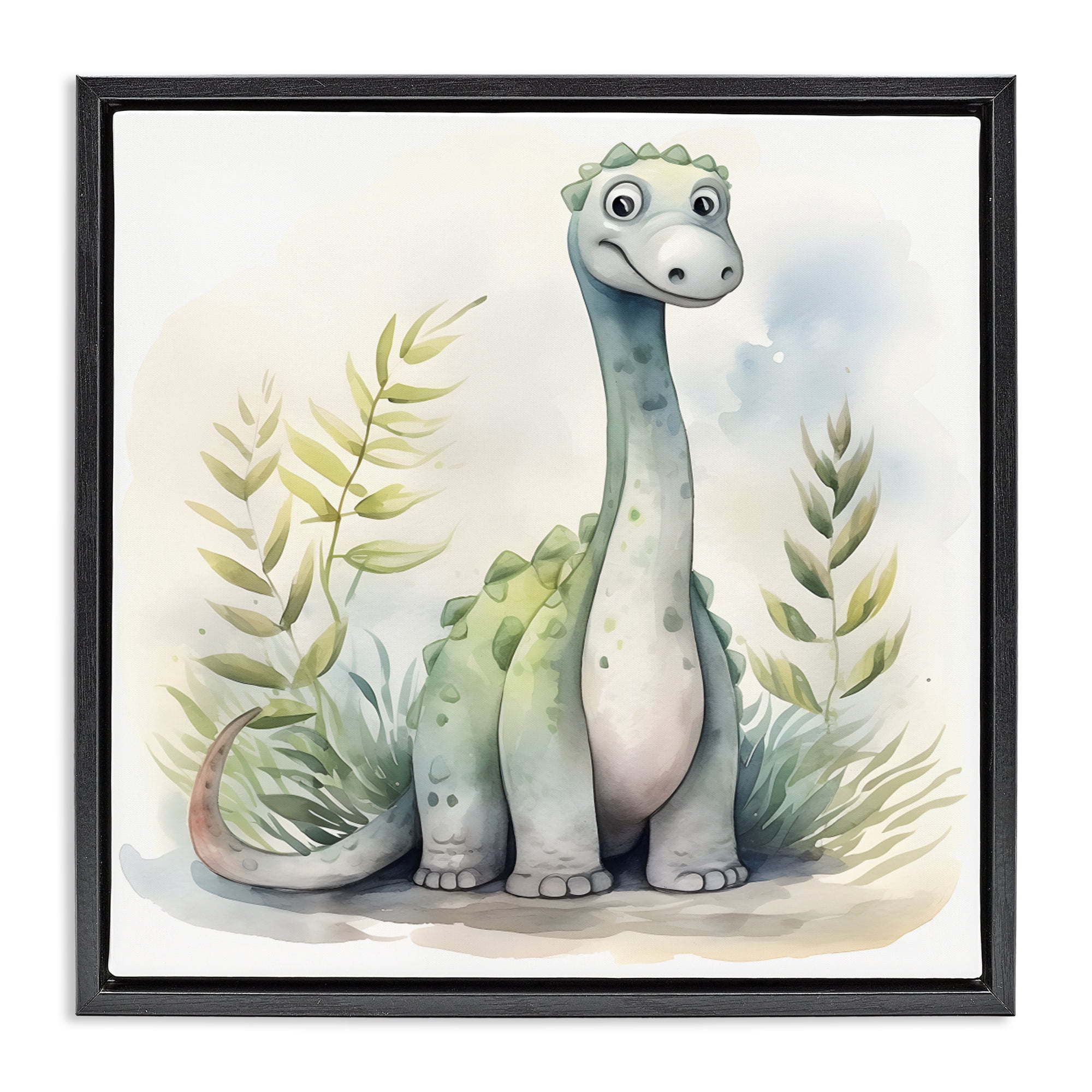 Stupell Industries Crafty Critters Dino Black Framed Floater Canvas Wall Art, design by Steve Hunziker