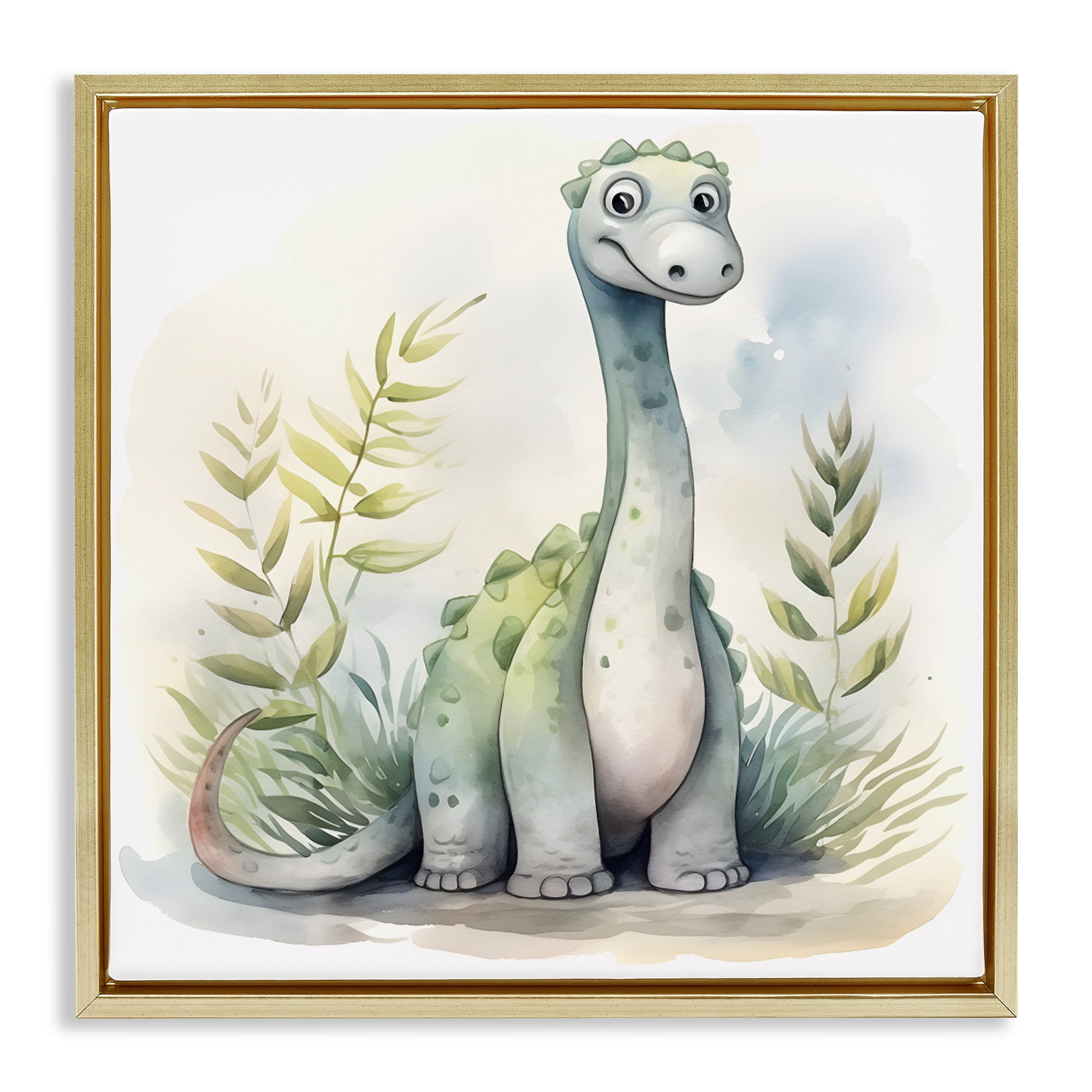 Stupell Industries Crafty Critters Dino Gold Framed Floater Canvas Wall Art, design by Steve Hunziker
