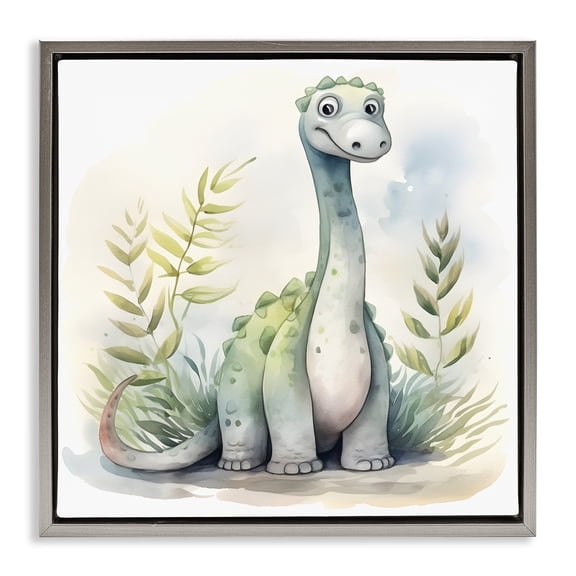 Stupell Industries Crafty Critters Dino Gray Framed Floater Canvas Wall Art, design by Steve Hunziker