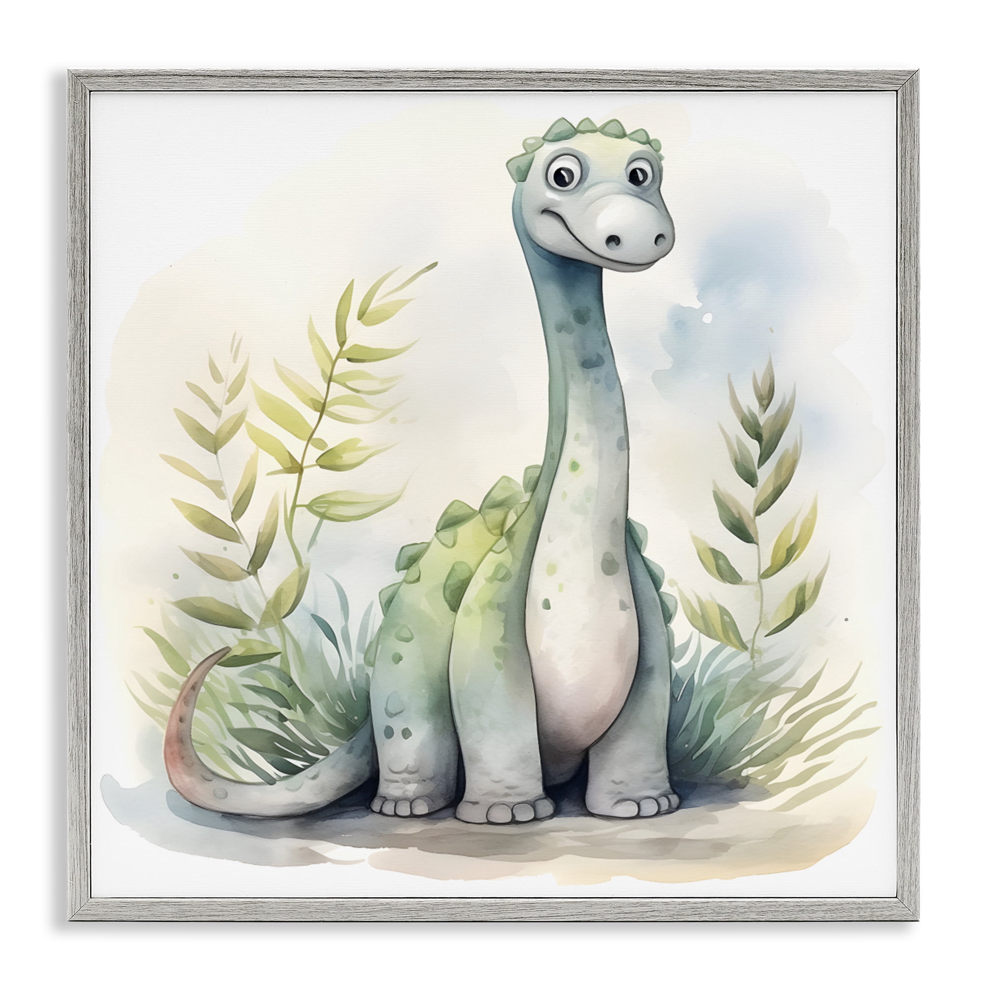 Stupell Industries Crafty Critters Dino Gray Framed Giclee Art, design by Steve Hunziker