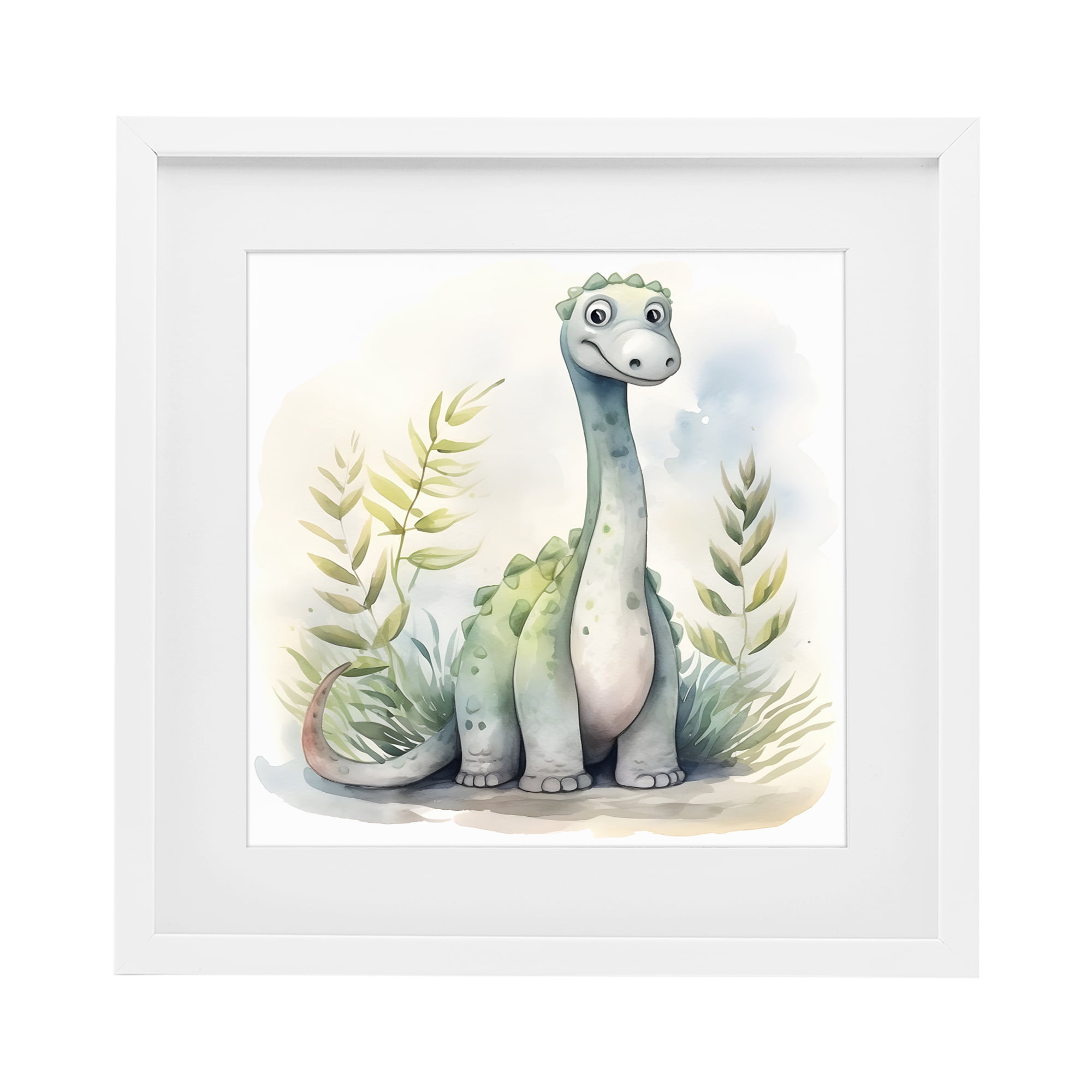 Stupell Industries Crafty Critters Dino White Framed Print Under Glass, design by Steve Hunziker