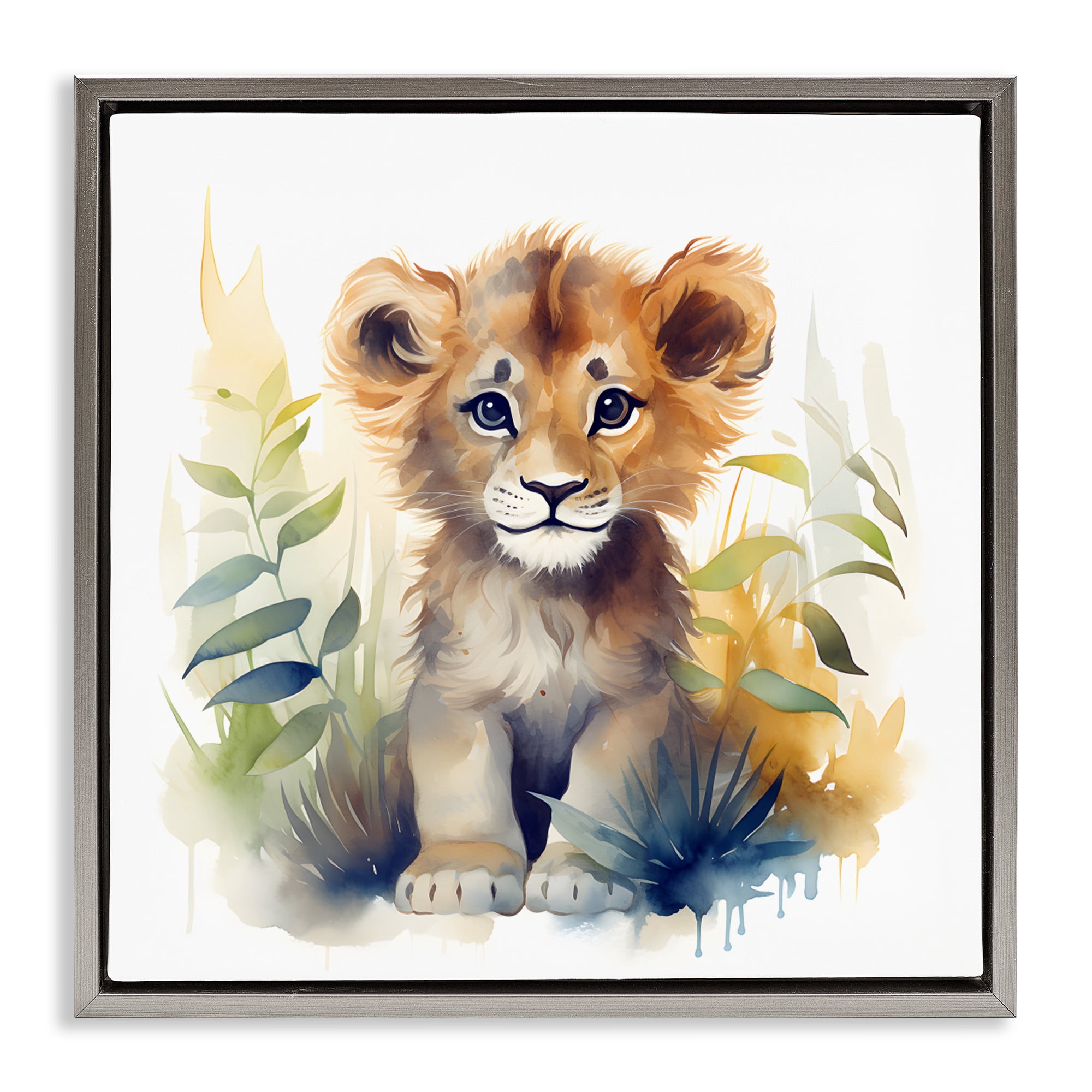 Stupell Industries Crafty Critters Lion Gray Framed Floater Canvas Wall Art, design by Steve Hunziker