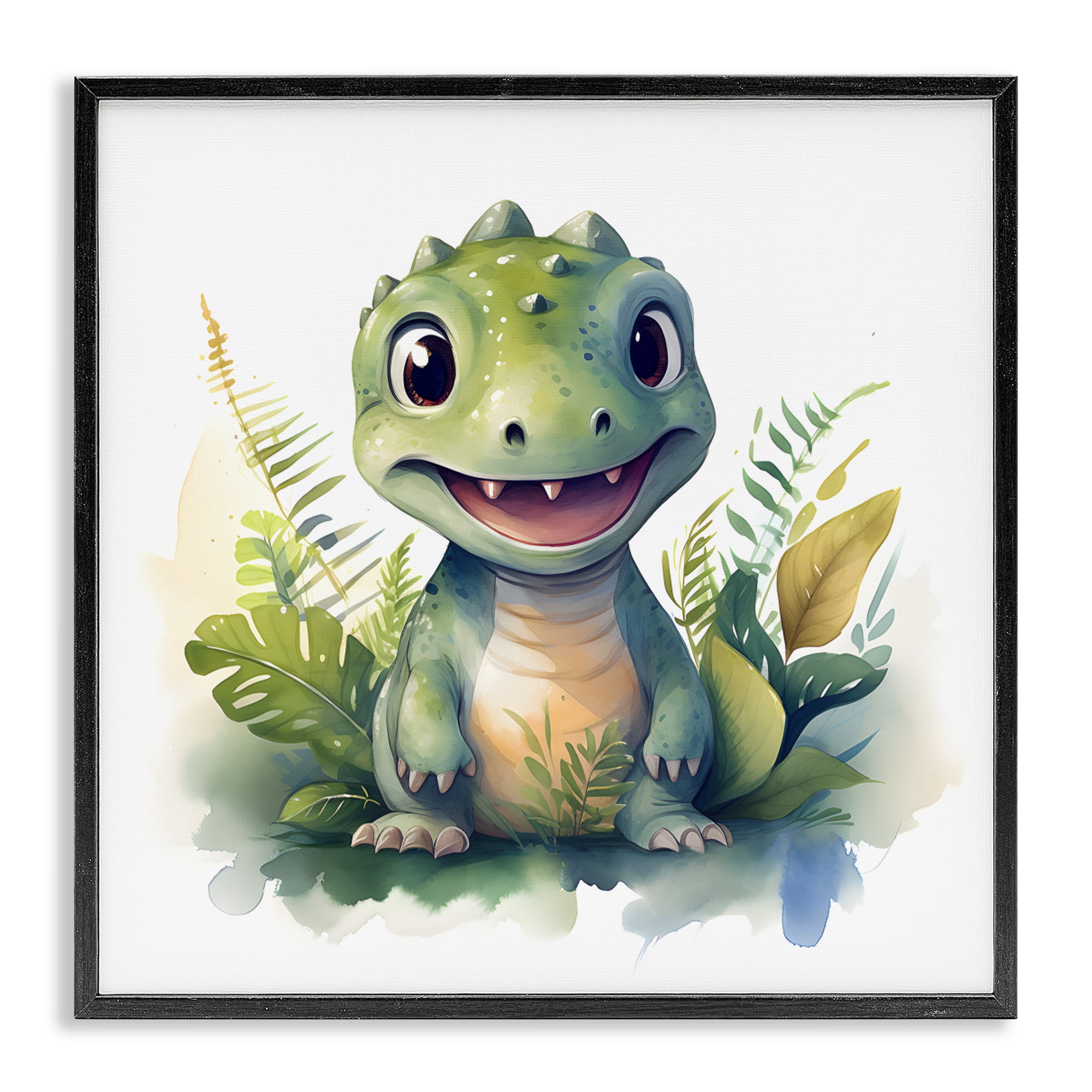 Stupell Industries Crafty Dino & Foliage Black Framed Giclee Art, design by Steve Hunziker