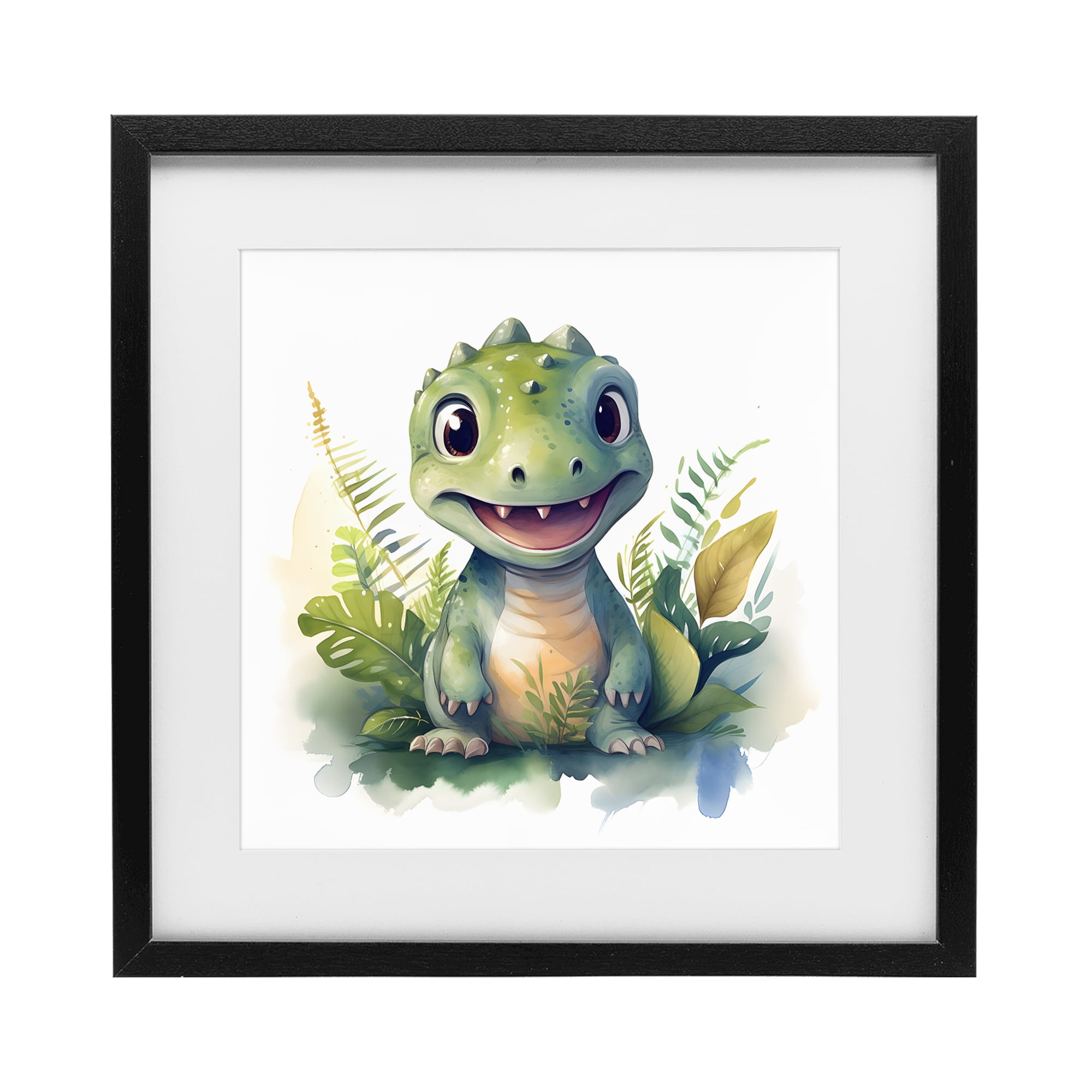 Stupell Industries Crafty Dino & Foliage Black Framed Print Under Glass, design by Steve Hunziker