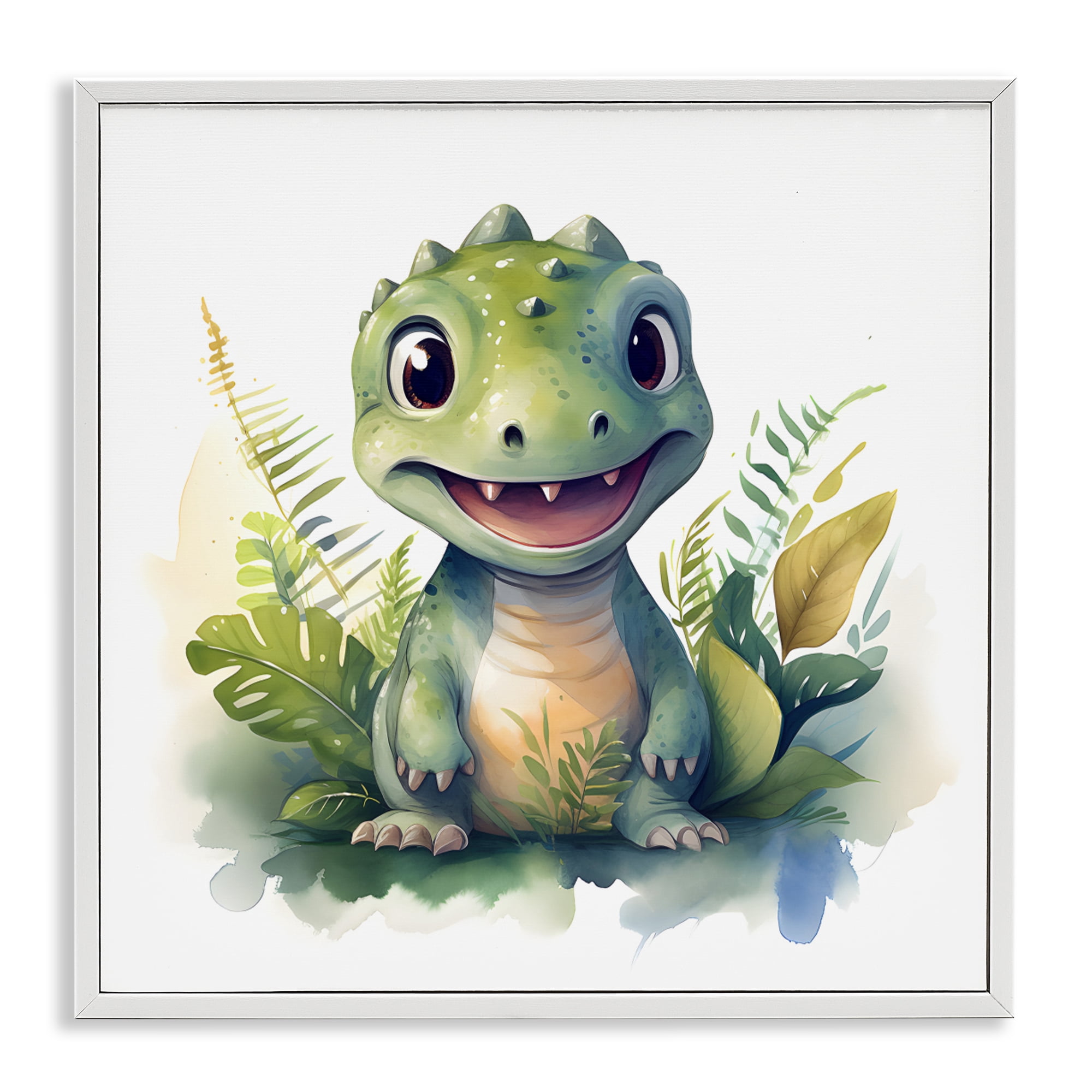Stupell Industries Crafty Dino & Foliage White Framed Giclee Art, design by Steve Hunziker