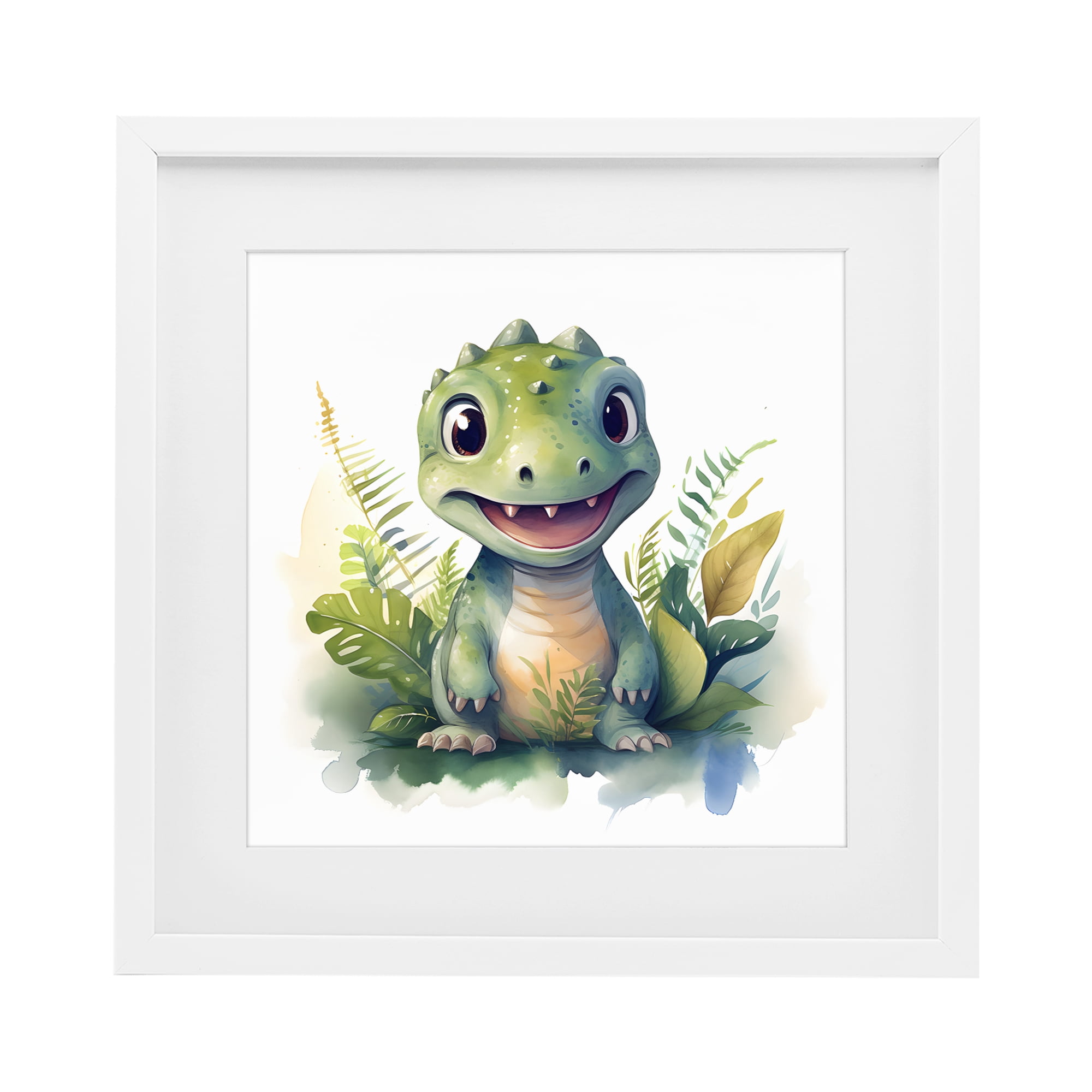 Stupell Industries Crafty Dino & Foliage White Framed Print Under Glass, design by Steve Hunziker