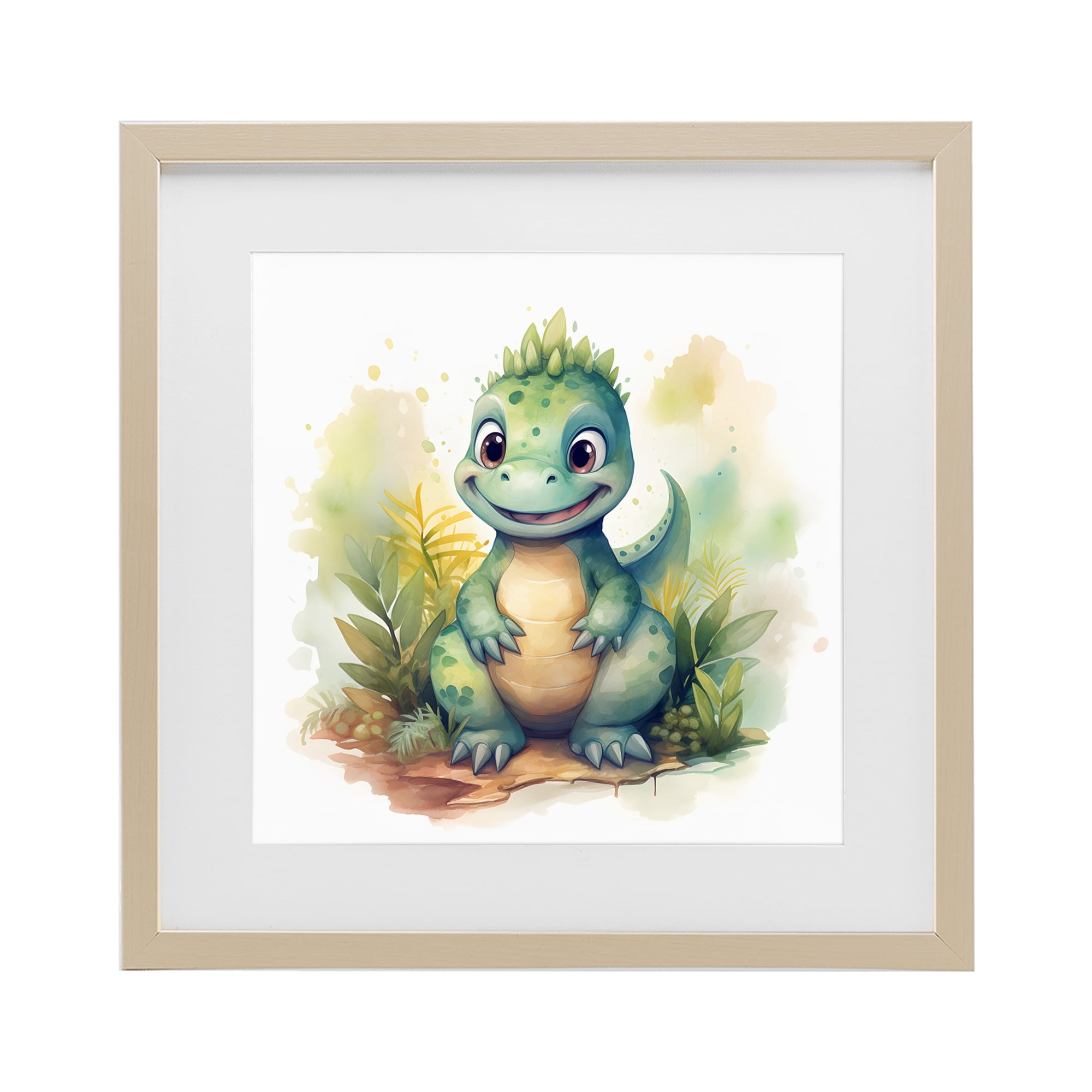Stupell Industries Crafty Smiling Dinosaur Birch Framed Print Under Glass, design by Steve Hunziker