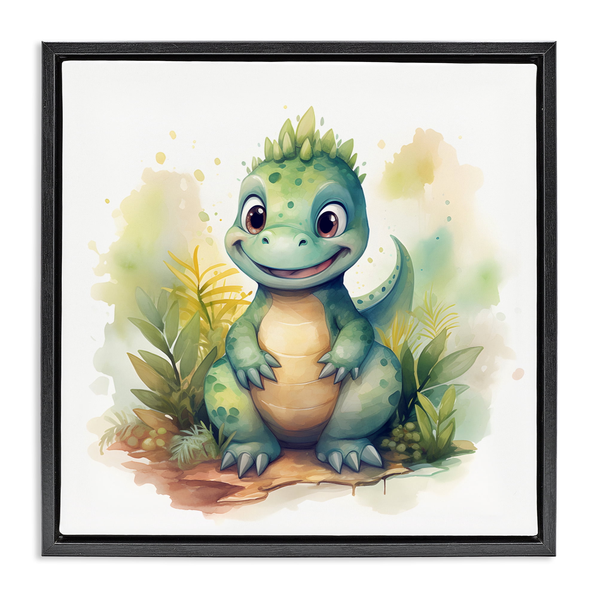 Stupell Industries Crafty Smiling Dinosaur Black Framed Floater Canvas Wall Art, design by Steve Hunziker