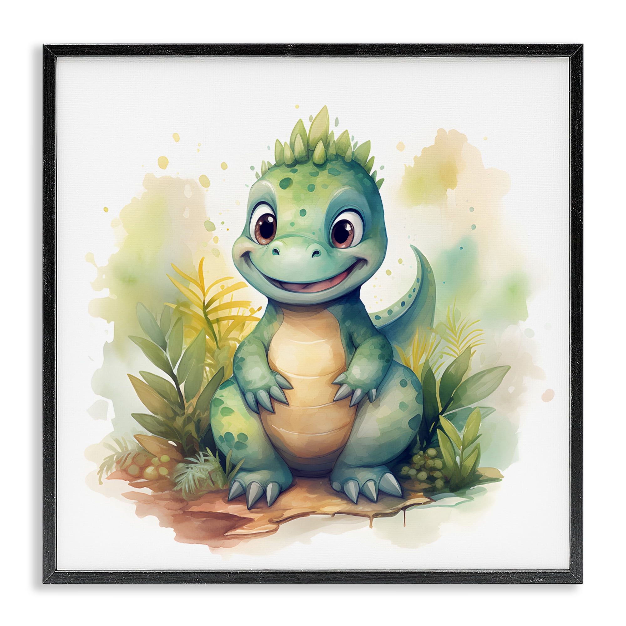 Stupell Industries Crafty Smiling Dinosaur Black Framed Giclee Art, design by Steve Hunziker