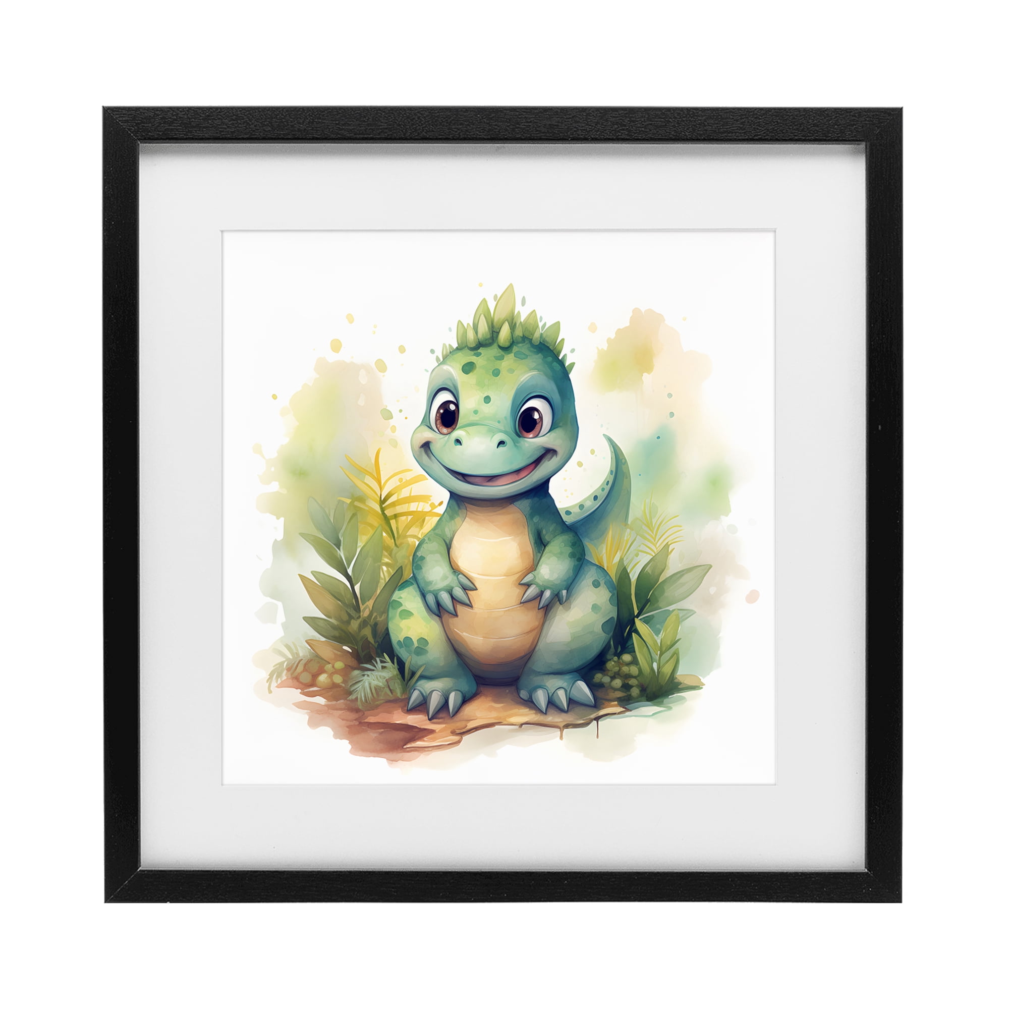 Stupell Industries Crafty Smiling Dinosaur Black Framed Print Under Glass, design by Steve Hunziker