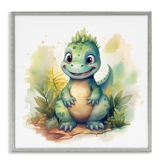 Stupell Industries Bohemian Crafty Smiling Dinosaur Gray Framed Giclee Art, 12 x 12, by Steve Hunziker